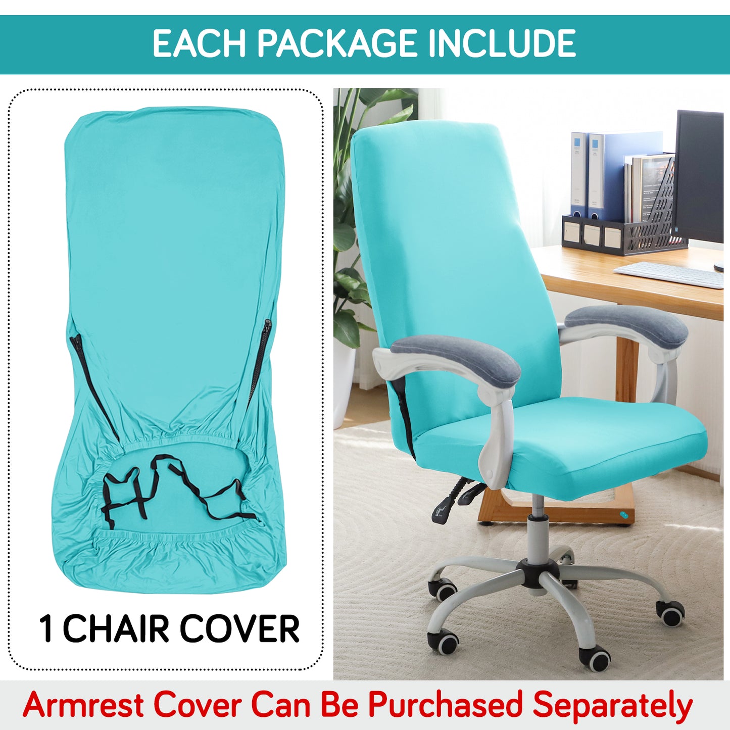 Office Chair Cover for Executive Chair (High-Back) – 140 GSM Stretchable Fabric – Washable & Anti-Slip – Fits Big & Tall Office Chairs, Sky Blue