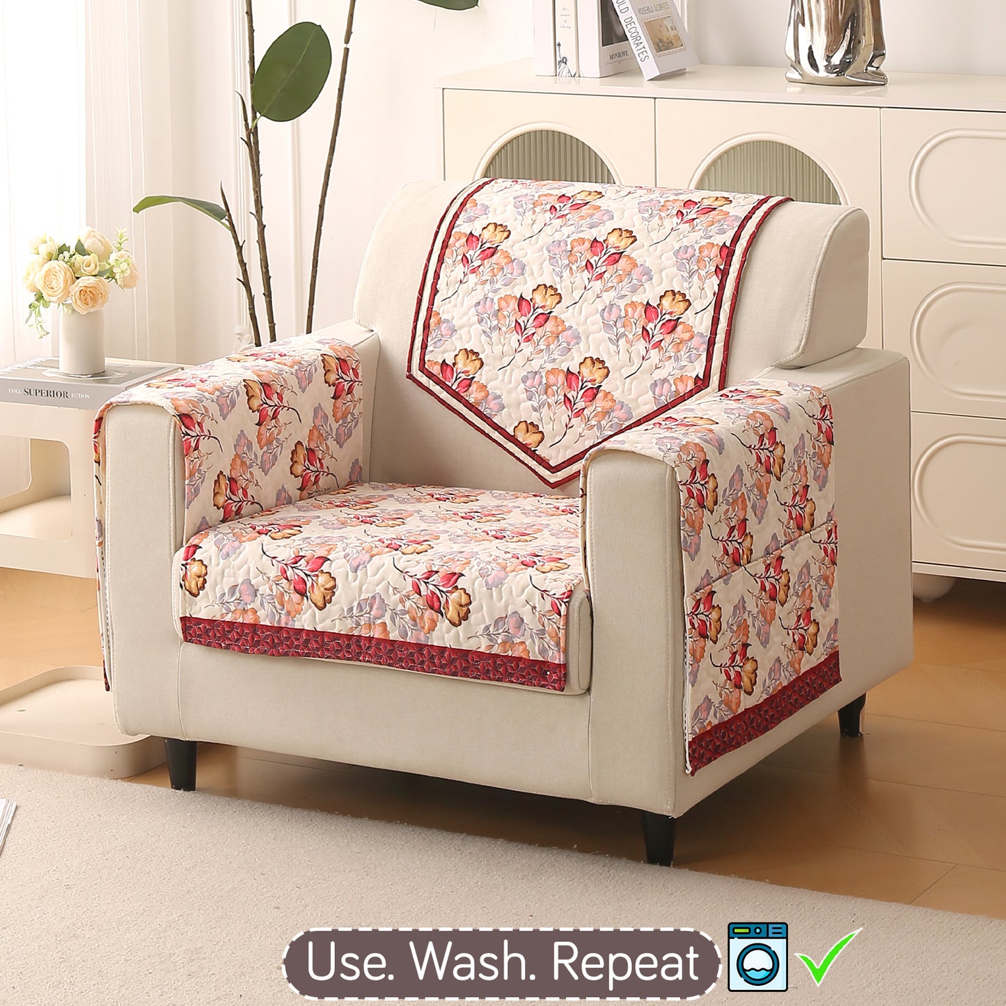 Florentina Series Printed Holland Velvet Sofa Mat - Autumn Cream