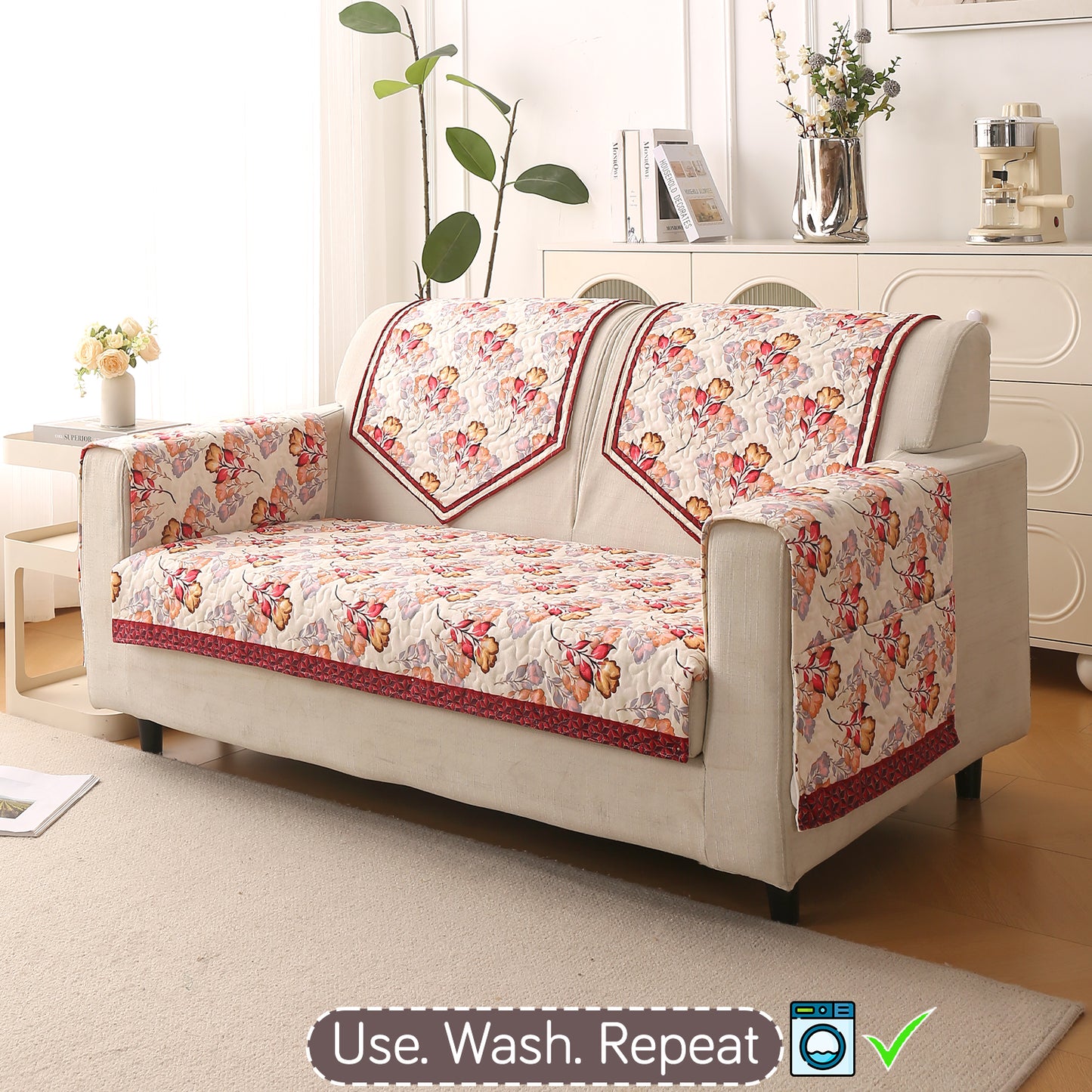 Florentina Series Printed Holland Velvet Sofa Mat - Autumn Cream