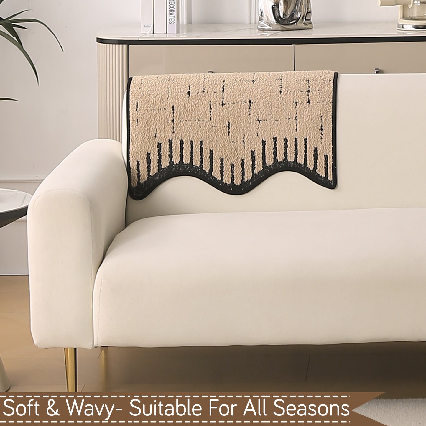 Premium Supple Soft Wavy with Curve Sofa Cover Mat, Brown