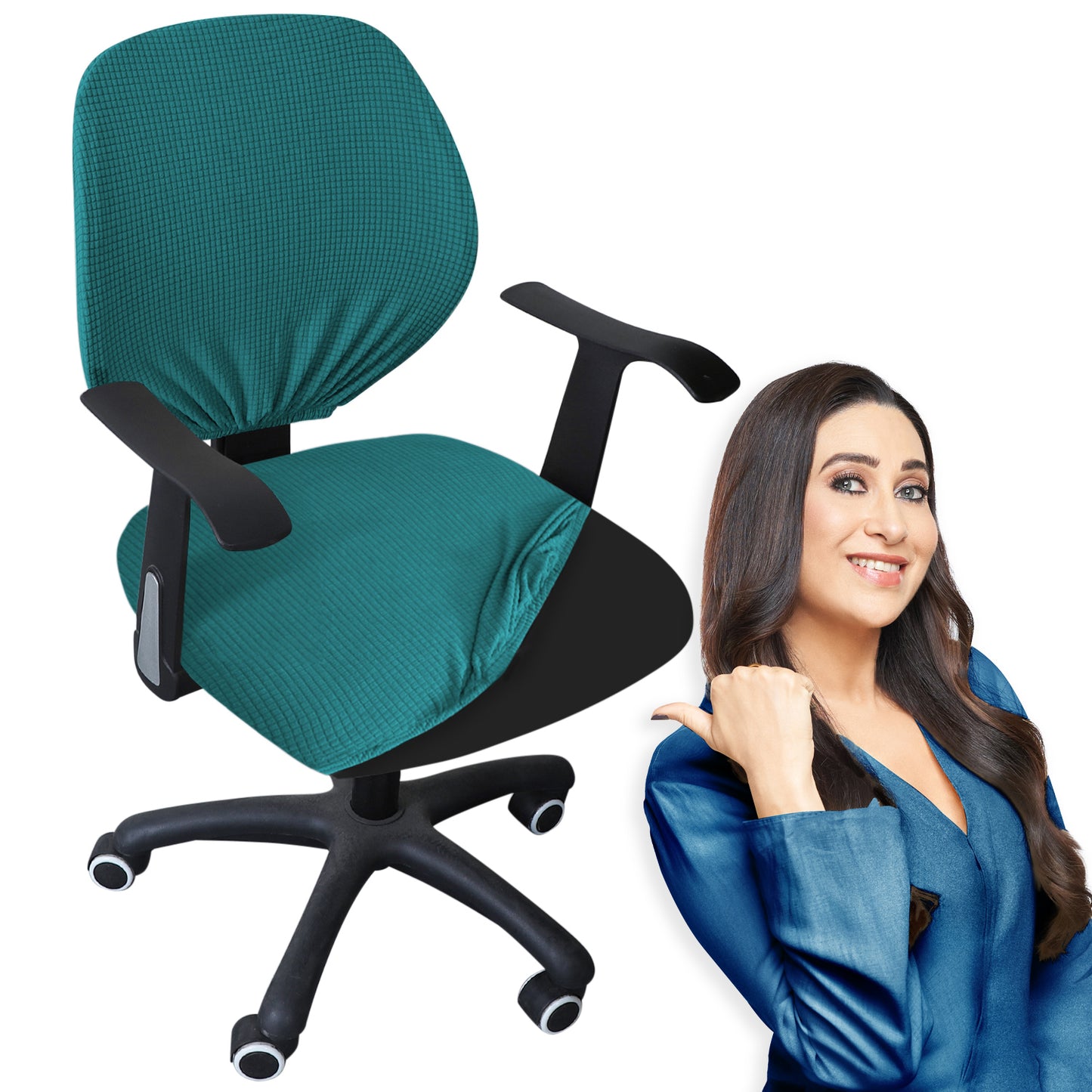 Teal Stretchable Jacquard Office Chair Slipcover | Hokipo