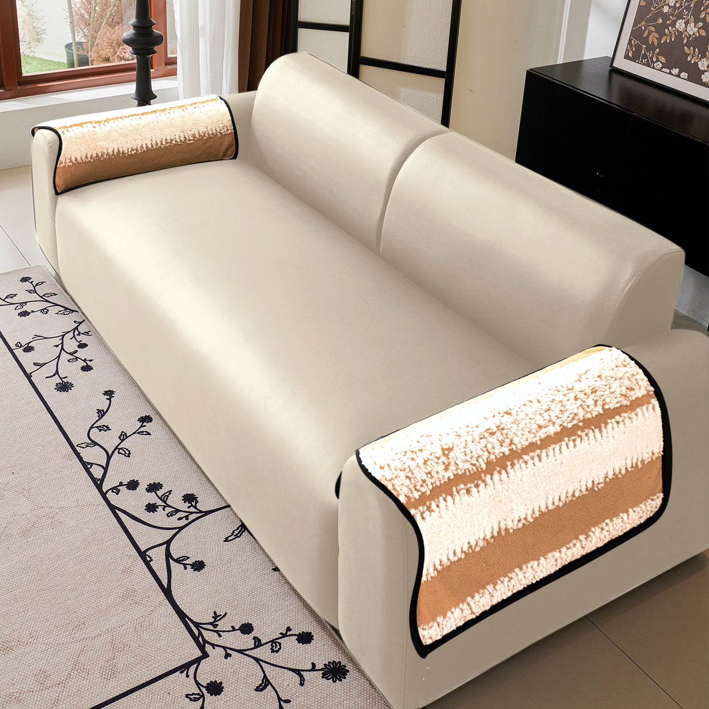 Luxury Wavy Plush Anti-Slip Sofa Cover Mats - Desert Brown