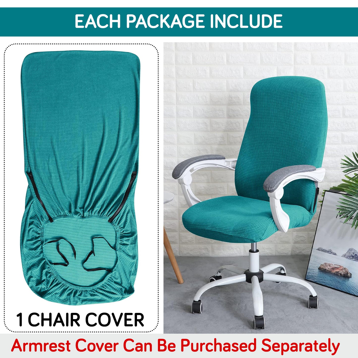 Water Repellent Office Chair Cover for Desk Chair (Mid-Back) – 210 GSM Stretch Jacquard – Washable, Durable & Anti-Slip – Fits Mid-Back Office Chairs, Teal
