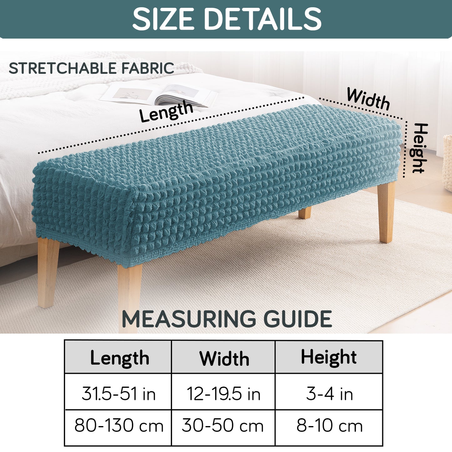 Aria Nova 280 GSM Stretchable Bubble Dining Bench Cover, Tropical Teal