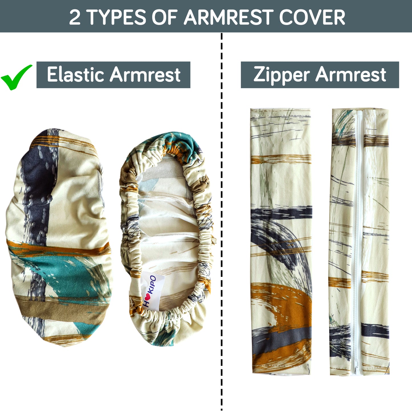 140gsm Printed Armrest Covers for Office Chair (Elastic Style), 1 Pair, Parchement Beige Abstract Art