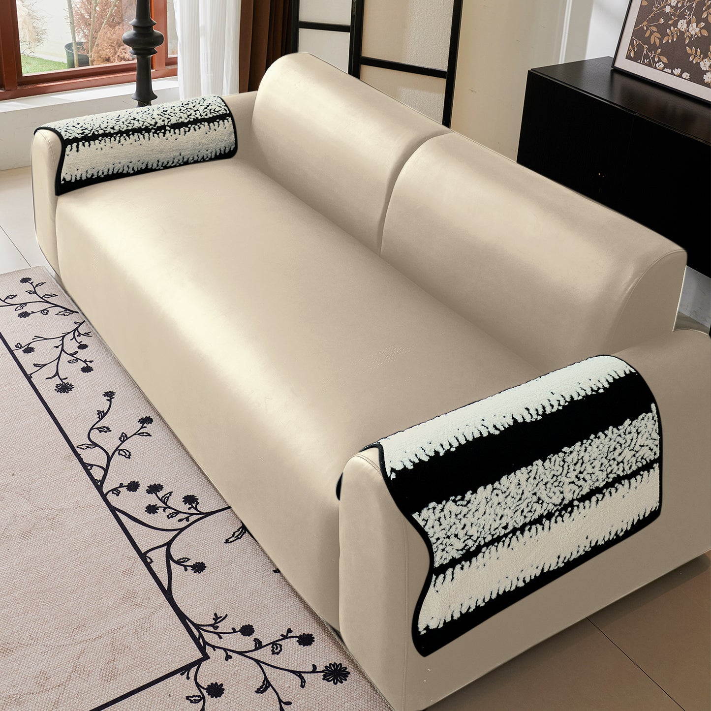 Luxury Wavy Plush Anti-Slip Sofa Cover Mats - Black