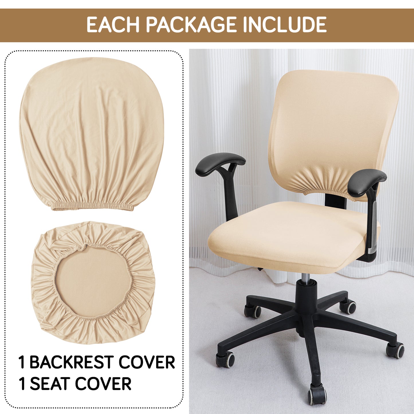 2 piece Beige Stretchable regular office chair seat covers
