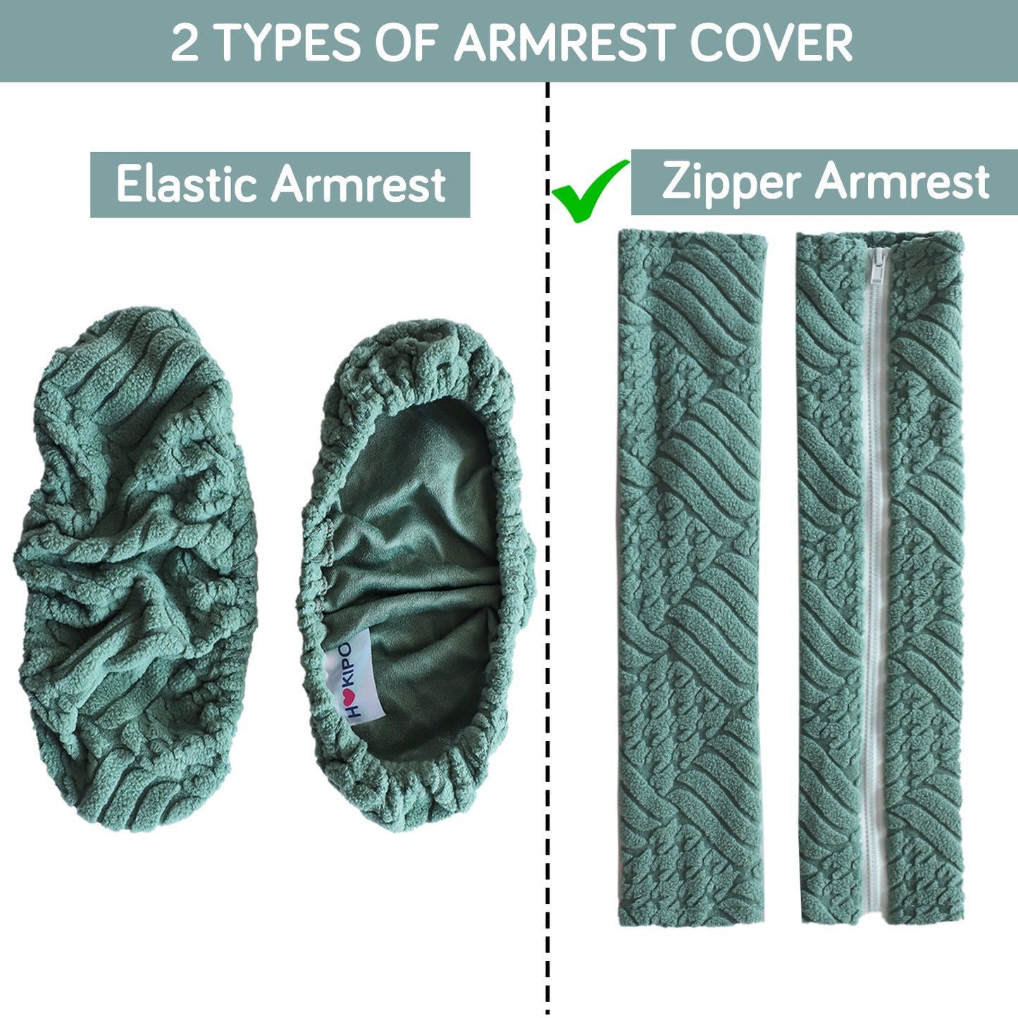 170gsm Jacquard Office Chair Arm Rest Cover (Zipper Style), 1 Pair, Green