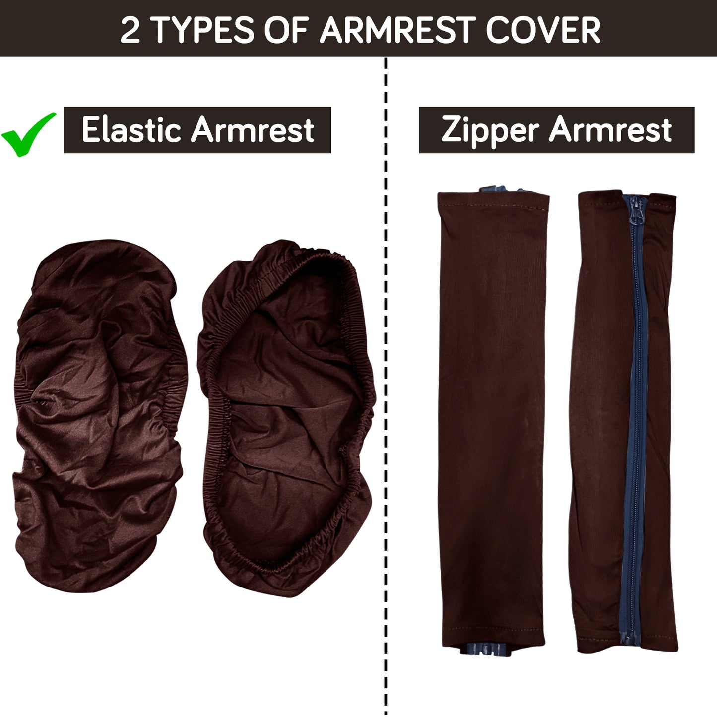 140gsm Armrest Covers for Office Chair (Elastic Style), 1 Pair, Brown