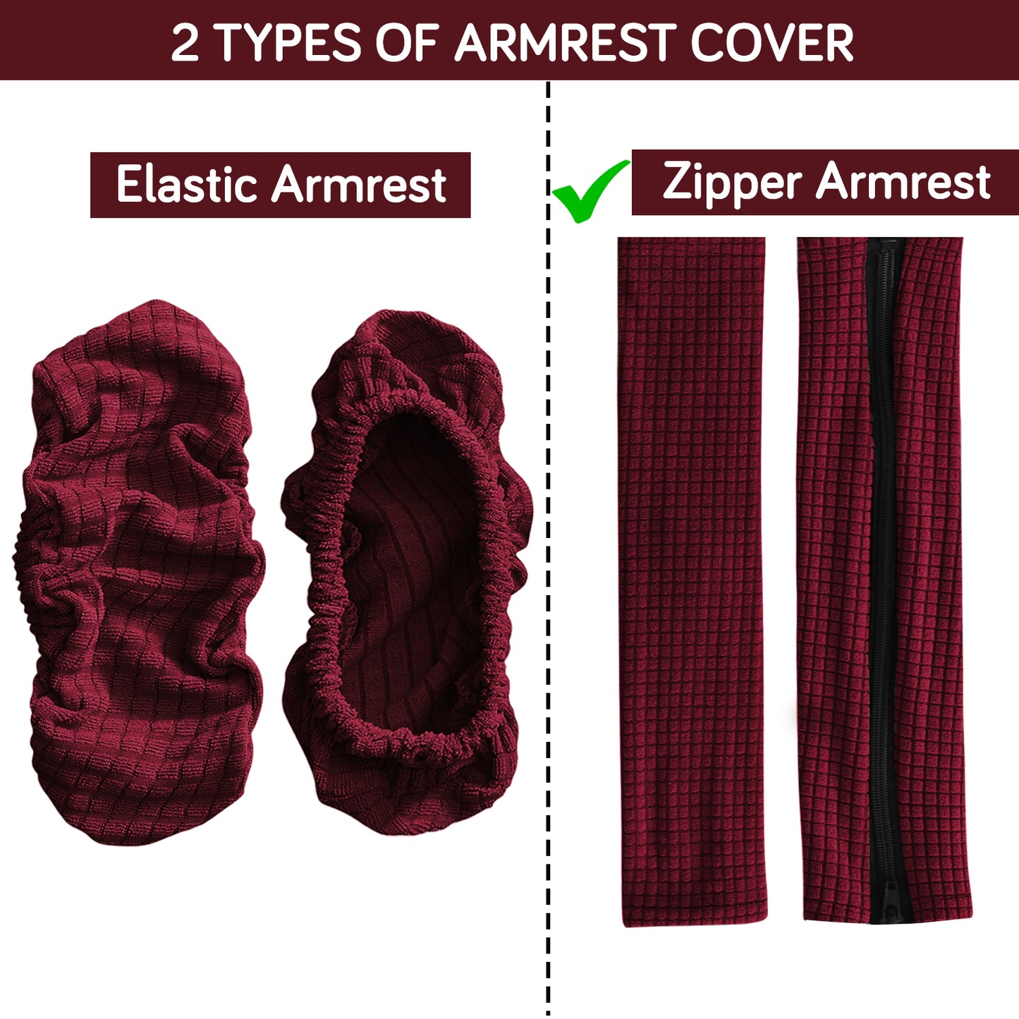 210gsm Jacquard Water Repellent Armrest Covers for Office Chair (Zipper Style), 1 Pair, Burgundy