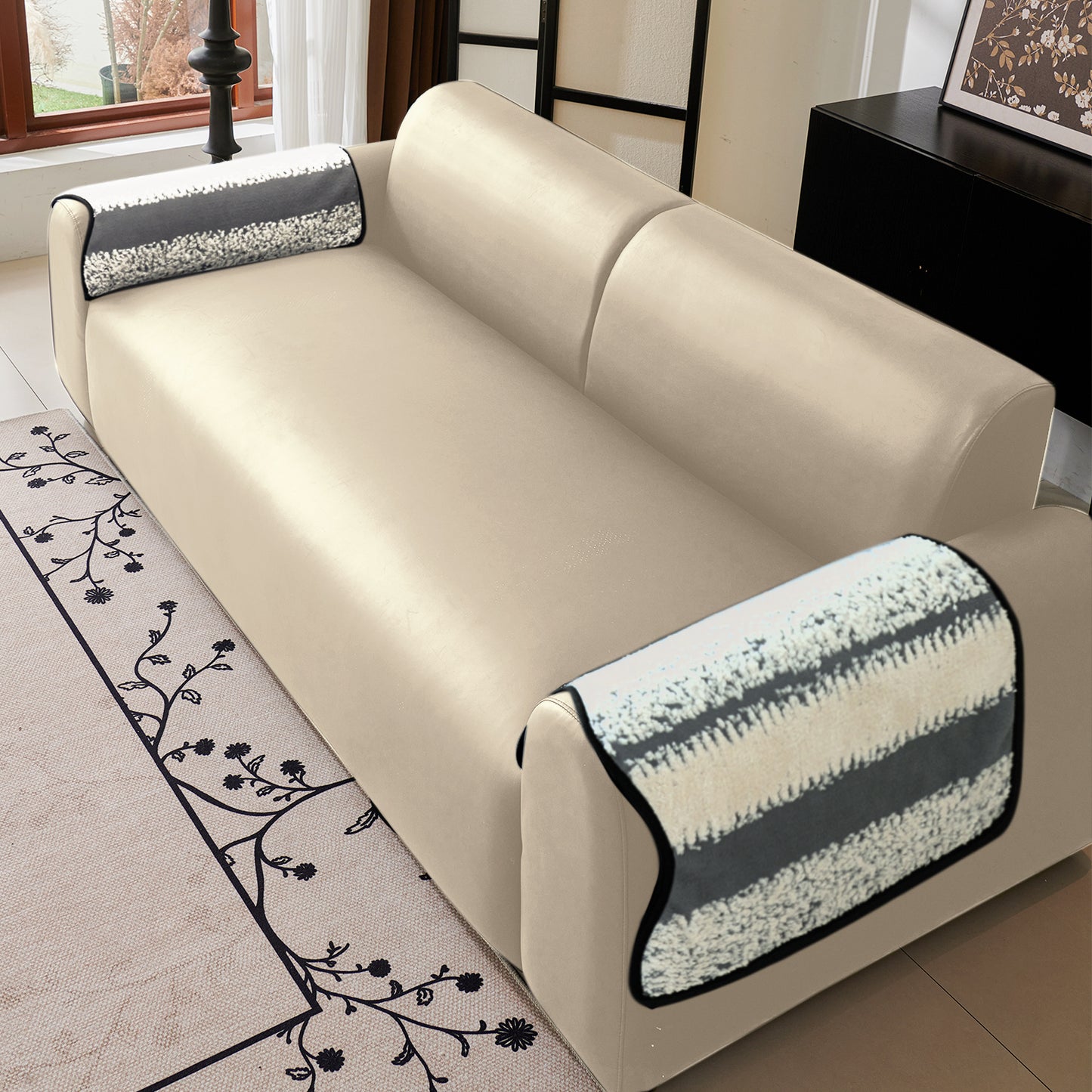Luxury Wavy Plush Anti-Slip Sofa Cover Mats - Pewter Grey