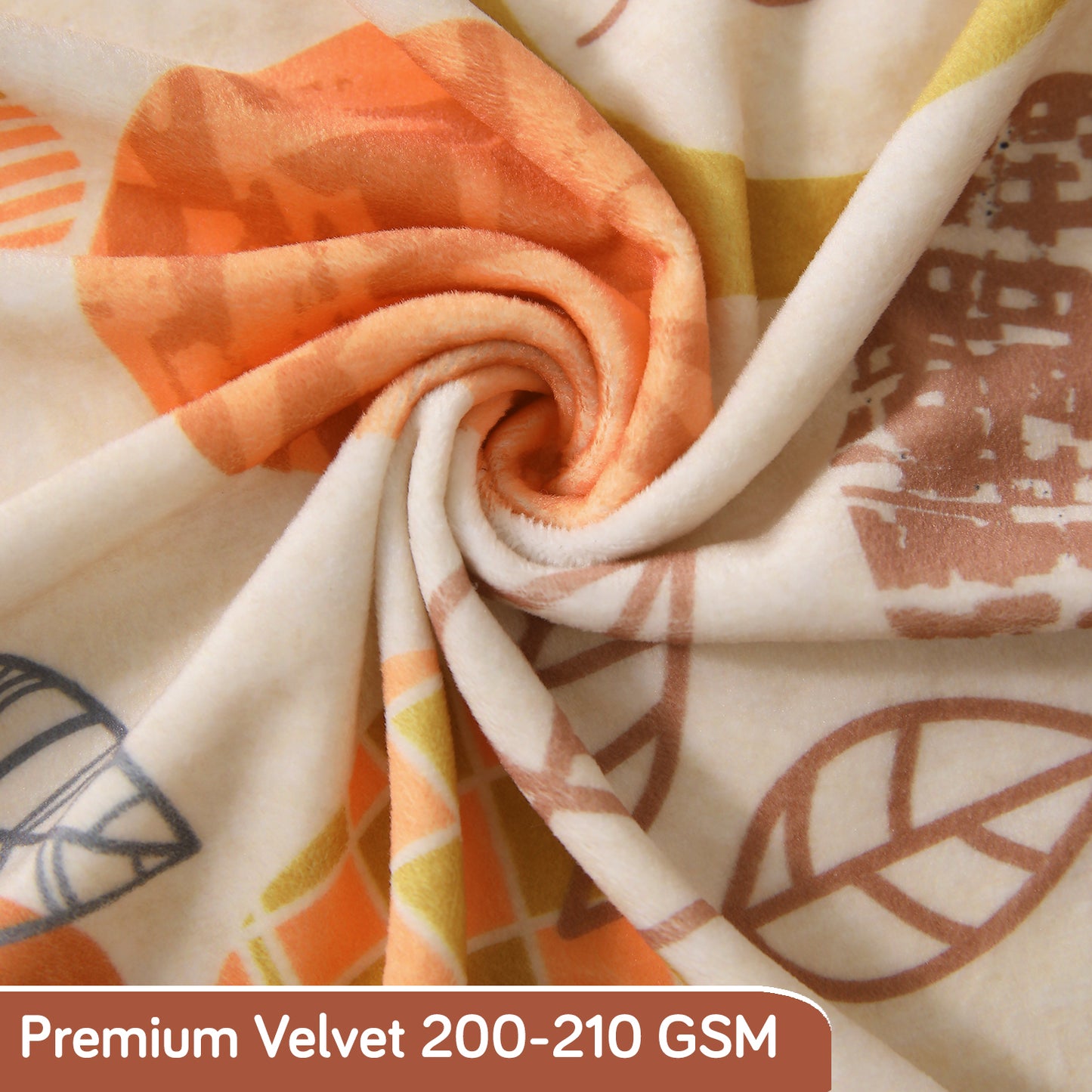 Premium Printed Velvet Dining Chair Cover Set, Coral Autumn Leaves