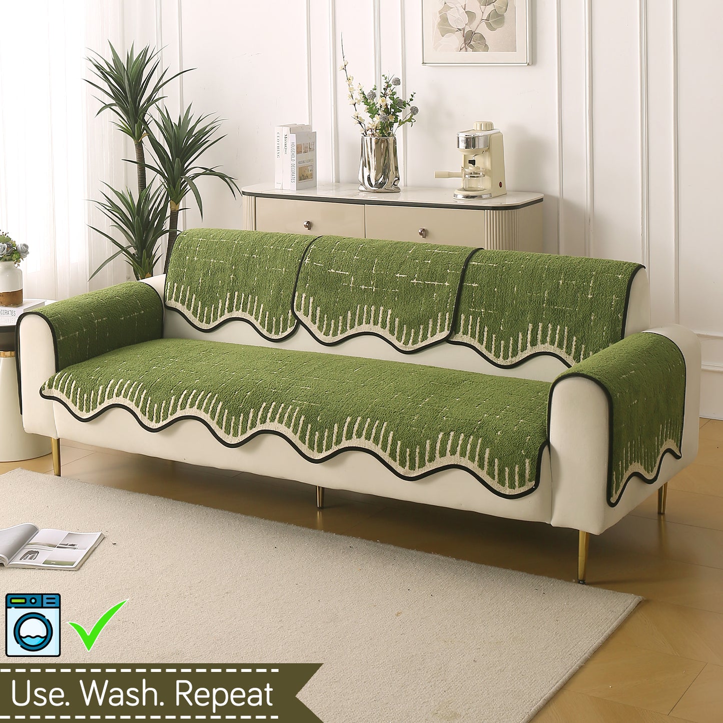 Premium Supple Soft Wavy with Curve Sofa Cover Mat, Green