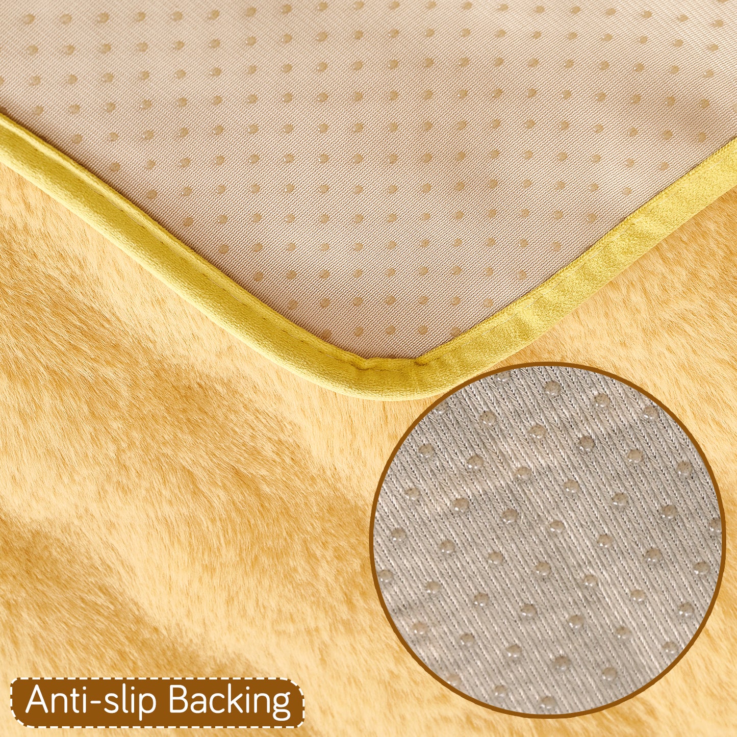 Premium Faux Rabbit Fur Anti Slip Sofa Mat for 1/2/3 Seater, Honey Yellow