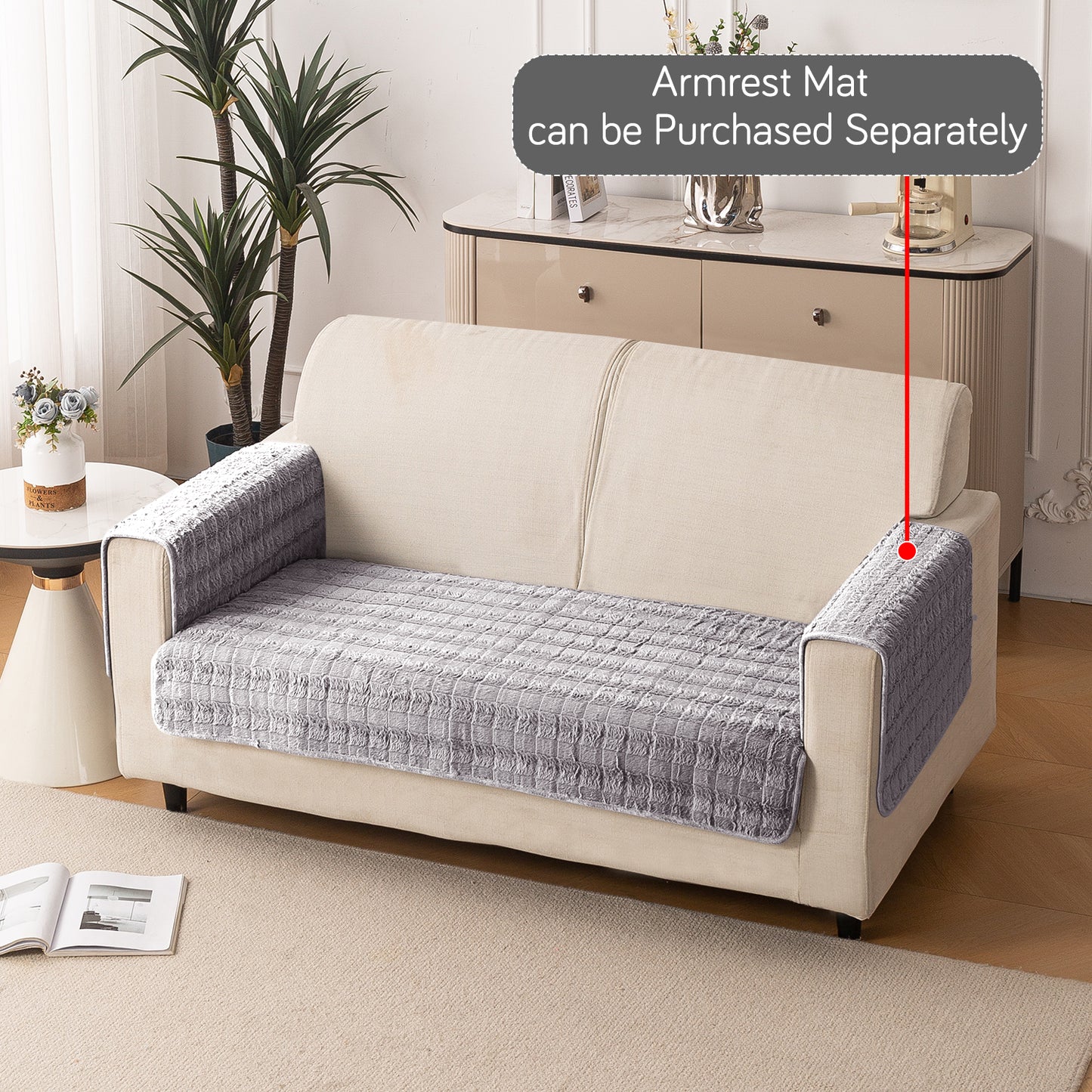 Premium Plush Anti Slip Sofa Mat for 1/2/3 Seater, Light Grey