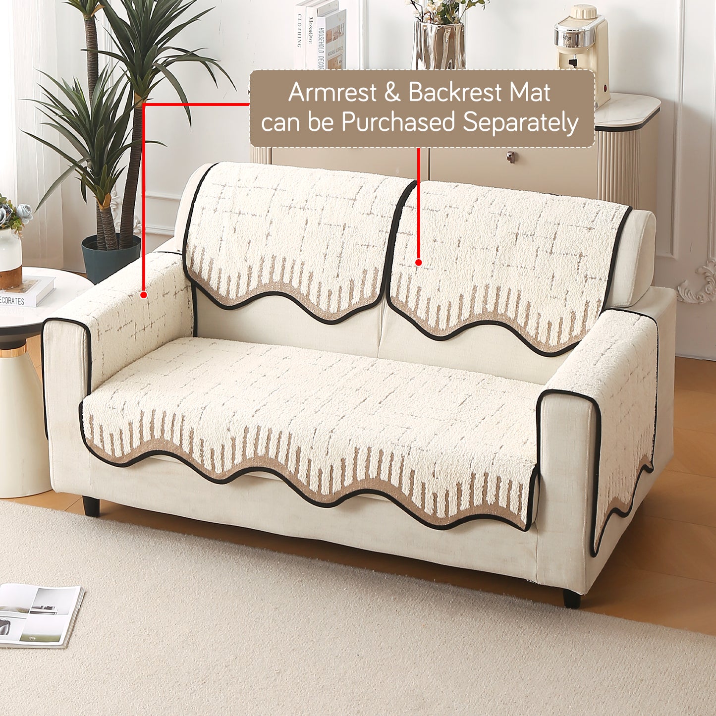 Premium Supple Soft Wavy with Curve Sofa Cover Mat, Cream Brown