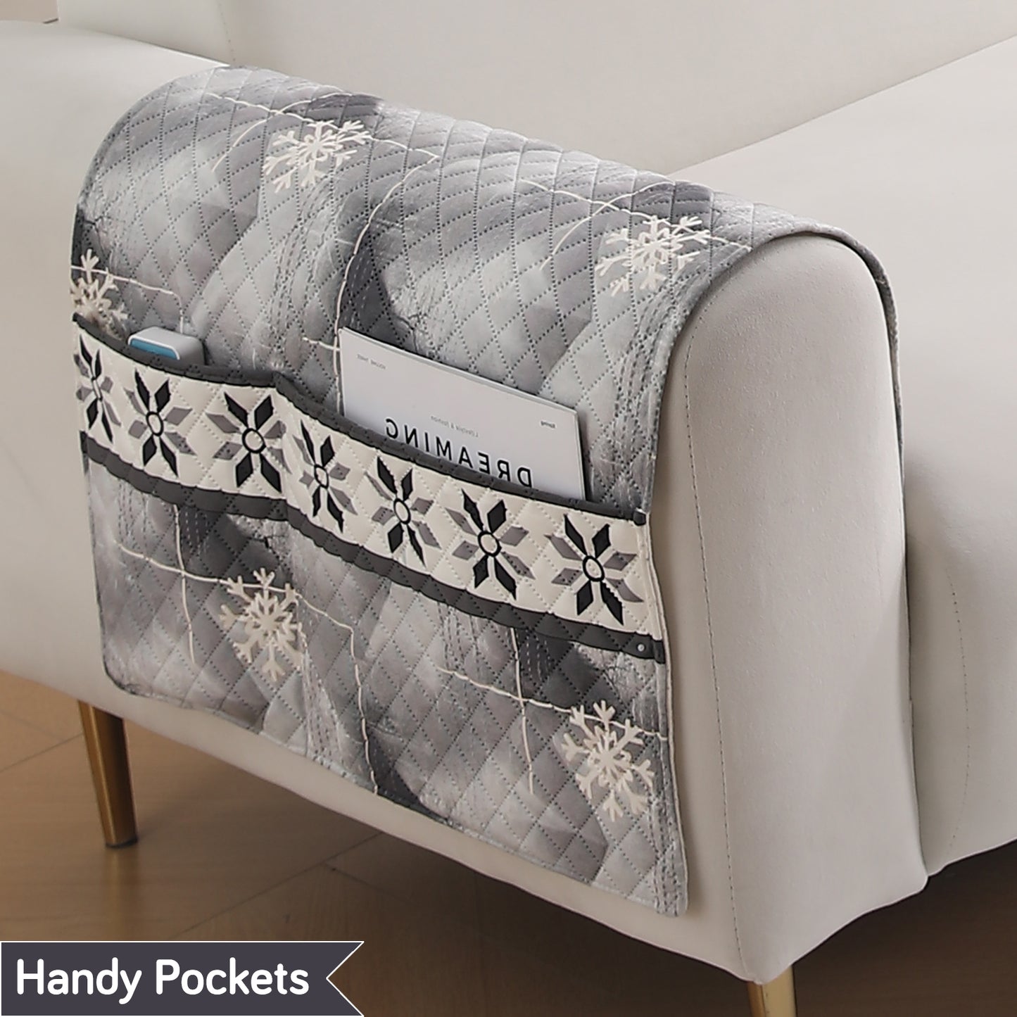 LiefNest Holland Velvet Sofa Cover Mat with Foam Filling - Snowflakes Gradient Grey