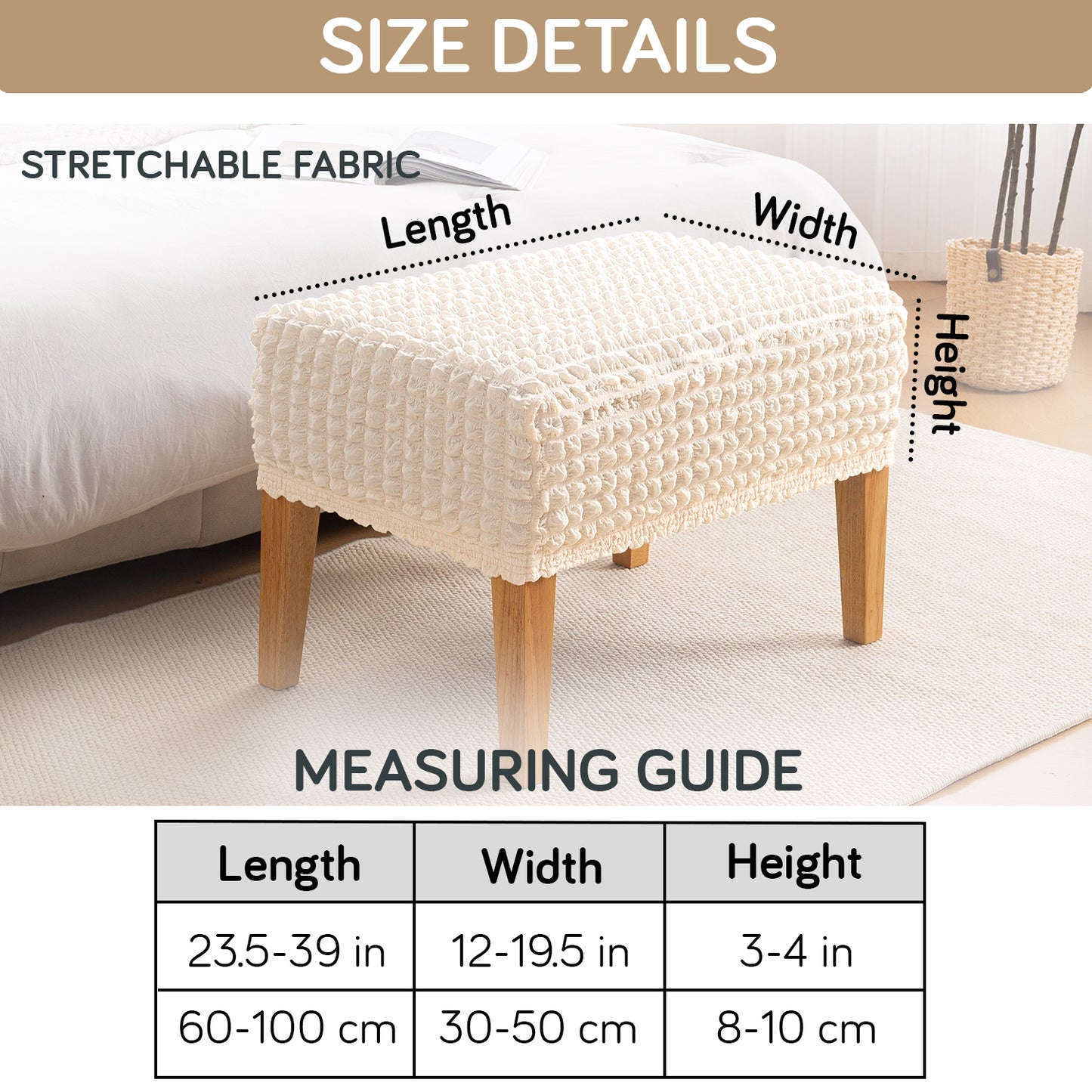 Aria Nova 280 GSM Bubble Stretchable Foot Rest Stool Cover, Light Cream