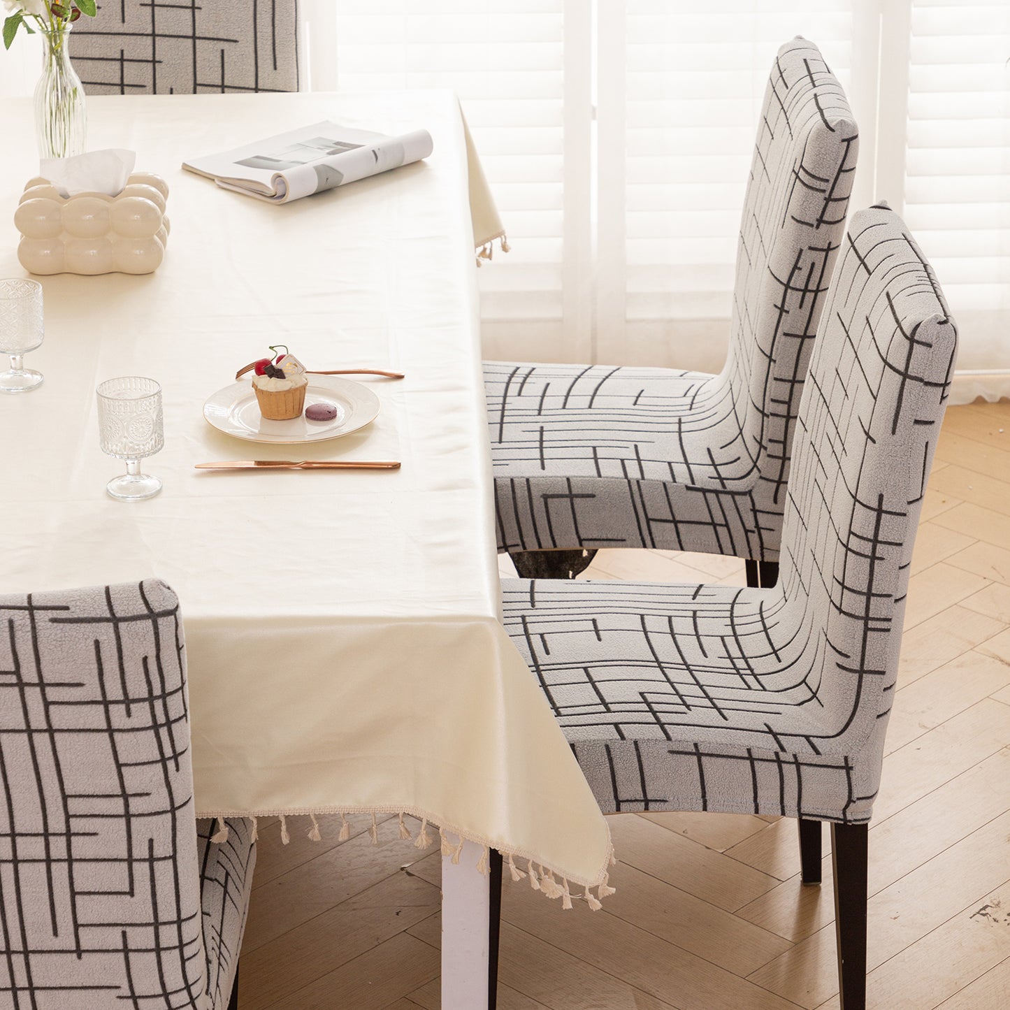 'Crossline Series' 180 GSM Jacquard Chair Cover Set 1/2/4/6, Dark Grey