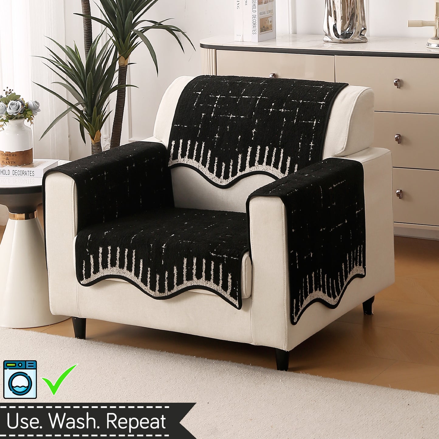 Premium Supple Soft Wavy with Curve Sofa Cover Mat, Black