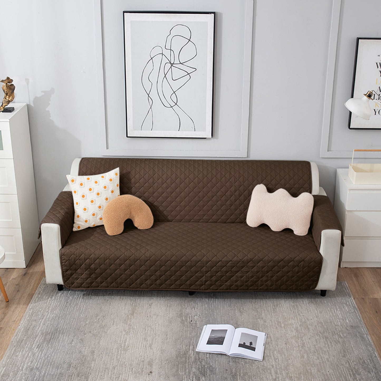 Quilted Polyester Sofa Cover Mat Pet Friendly, Chocolate Brown