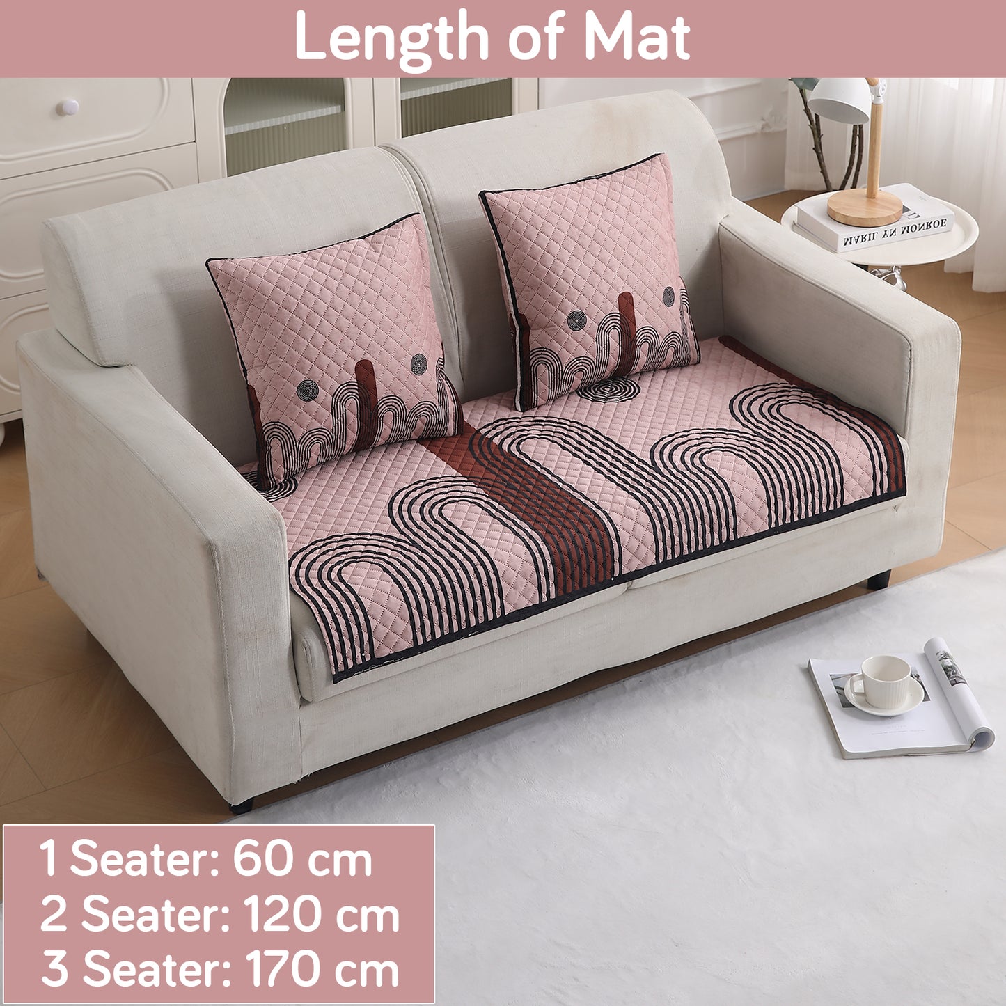 LiefNest Printed Holland Velvet Sofa Mat with Foam Filling - Modern Archscape Mauve Blush for 1/2/3 Seater & Armrest