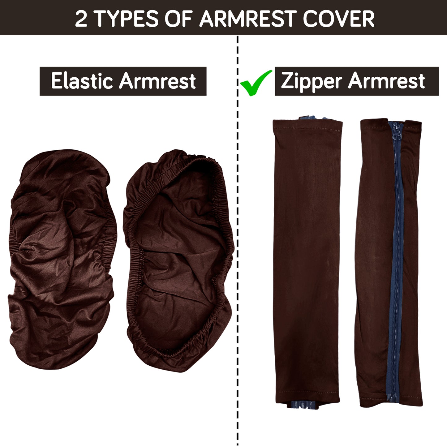 140gsm Armrest Covers for Office Chair (Zipper Style), 1 Pair, Brown