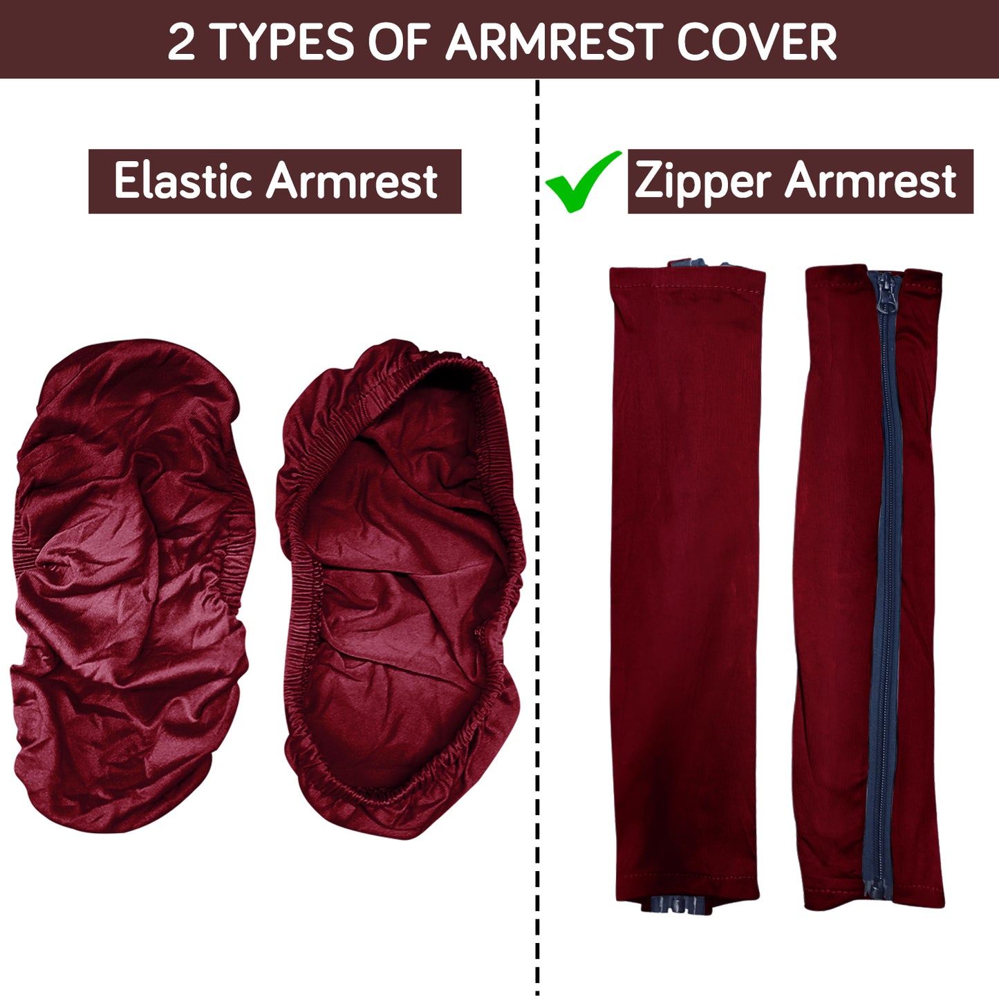 140gsm Armrest Covers for Office Chair (Zipper Style), 1 Pair, Burgundy