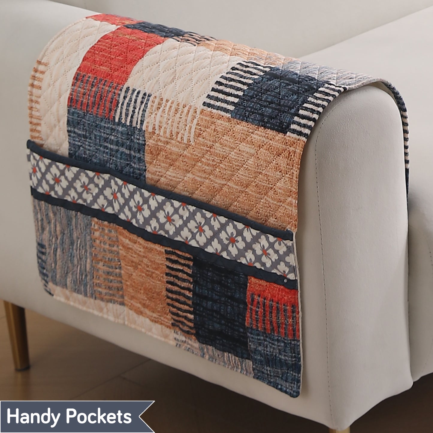 LiefNest Holland Velvet Sofa Cover Mat with Foam Filling - Urban Grid Multicolor