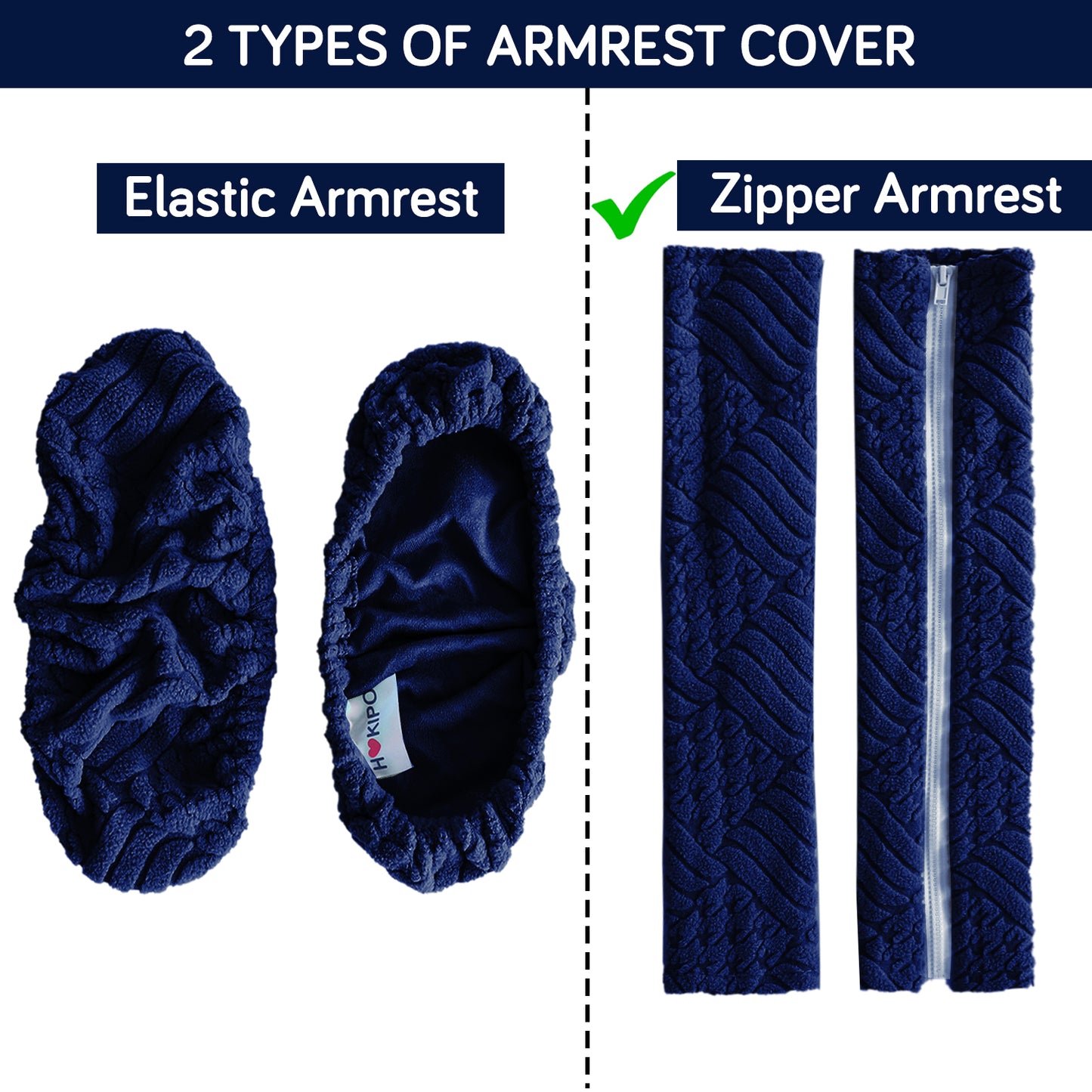 170gsm Jacquard Armrest Covers for Office Chair (Zipper Style), 1 Pair, Navy Blue