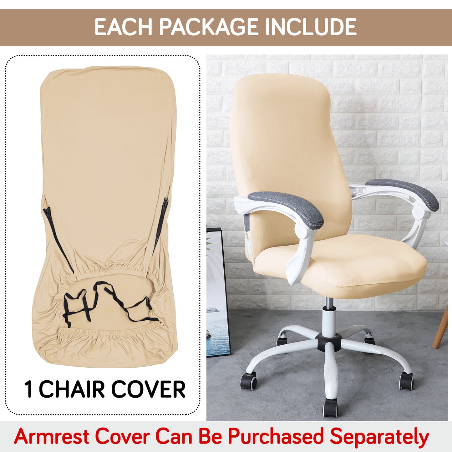 Office Chair Cover for Desk Chair (Mid-Back) – 140 GSM Stretch Fabric – Washable, Durable & Anti-Slip – Fits Mid-Back Office Chairs, Beige