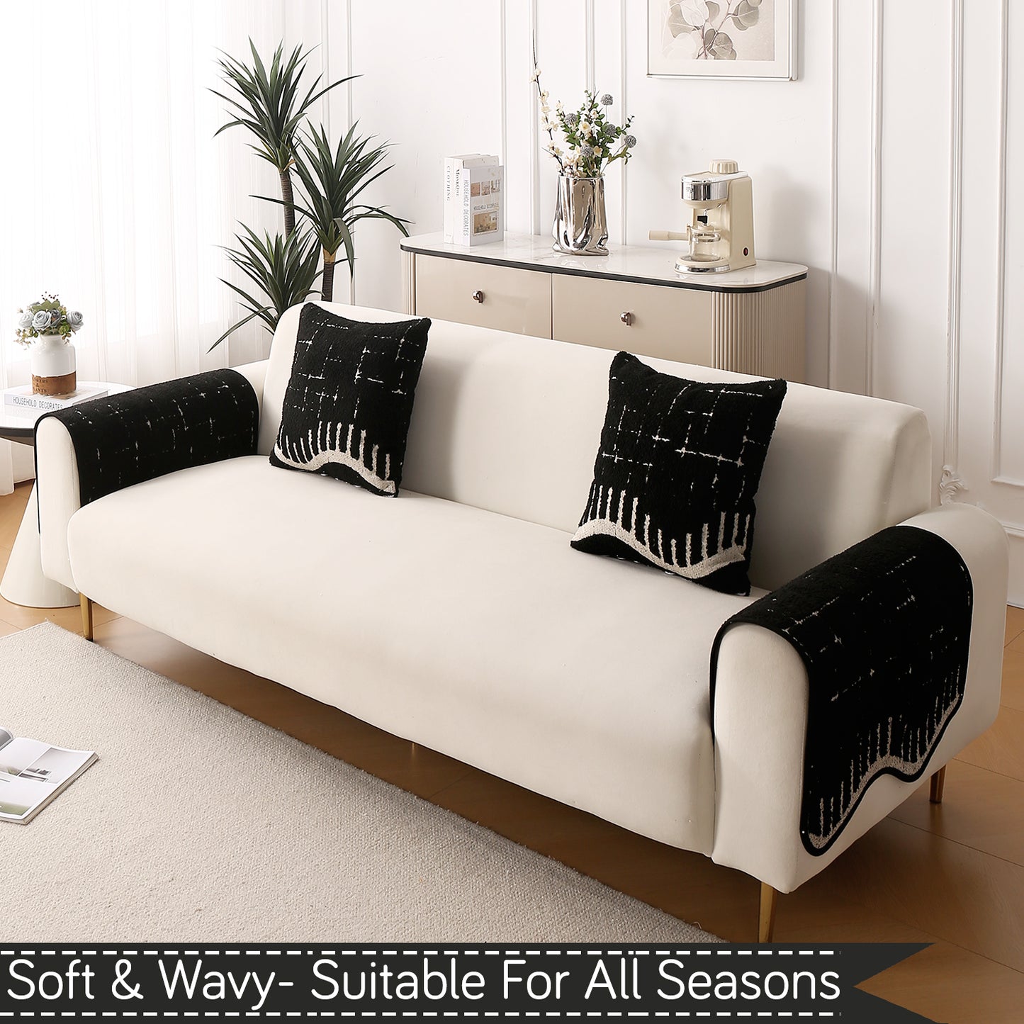 Premium Supple Soft Wavy with Curve Sofa Cover Mat, Black