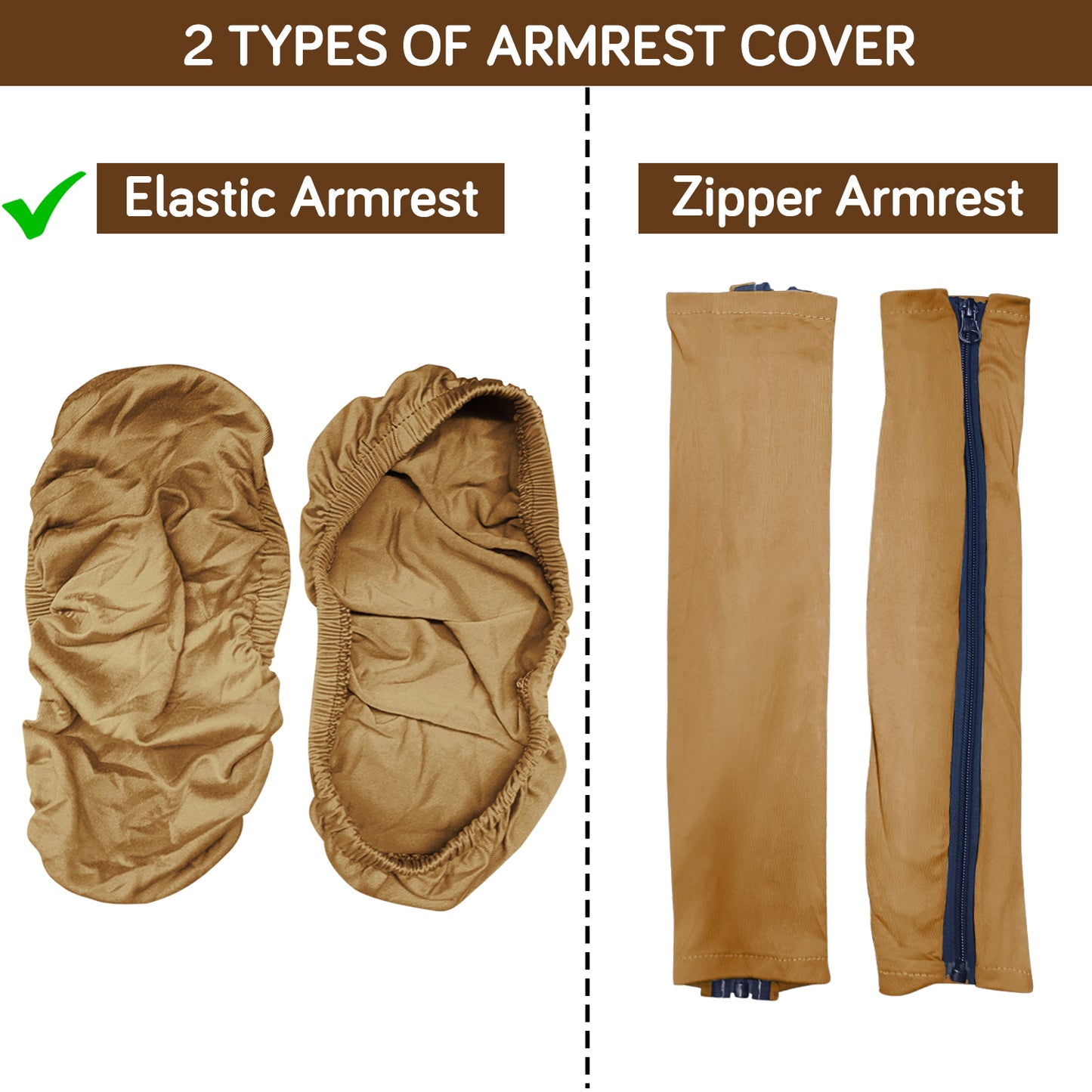 140gsm Armrest Covers for Office Chair (Elastic Style), 1 Pair, Camel