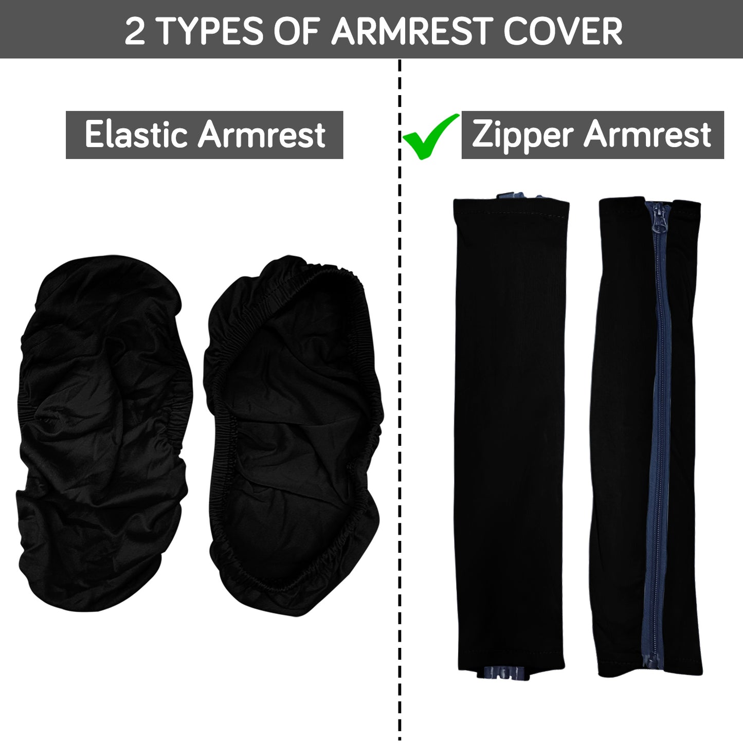 140gsm Armrest Covers for Office Chair (Zipper Style), 1 Pair, Black