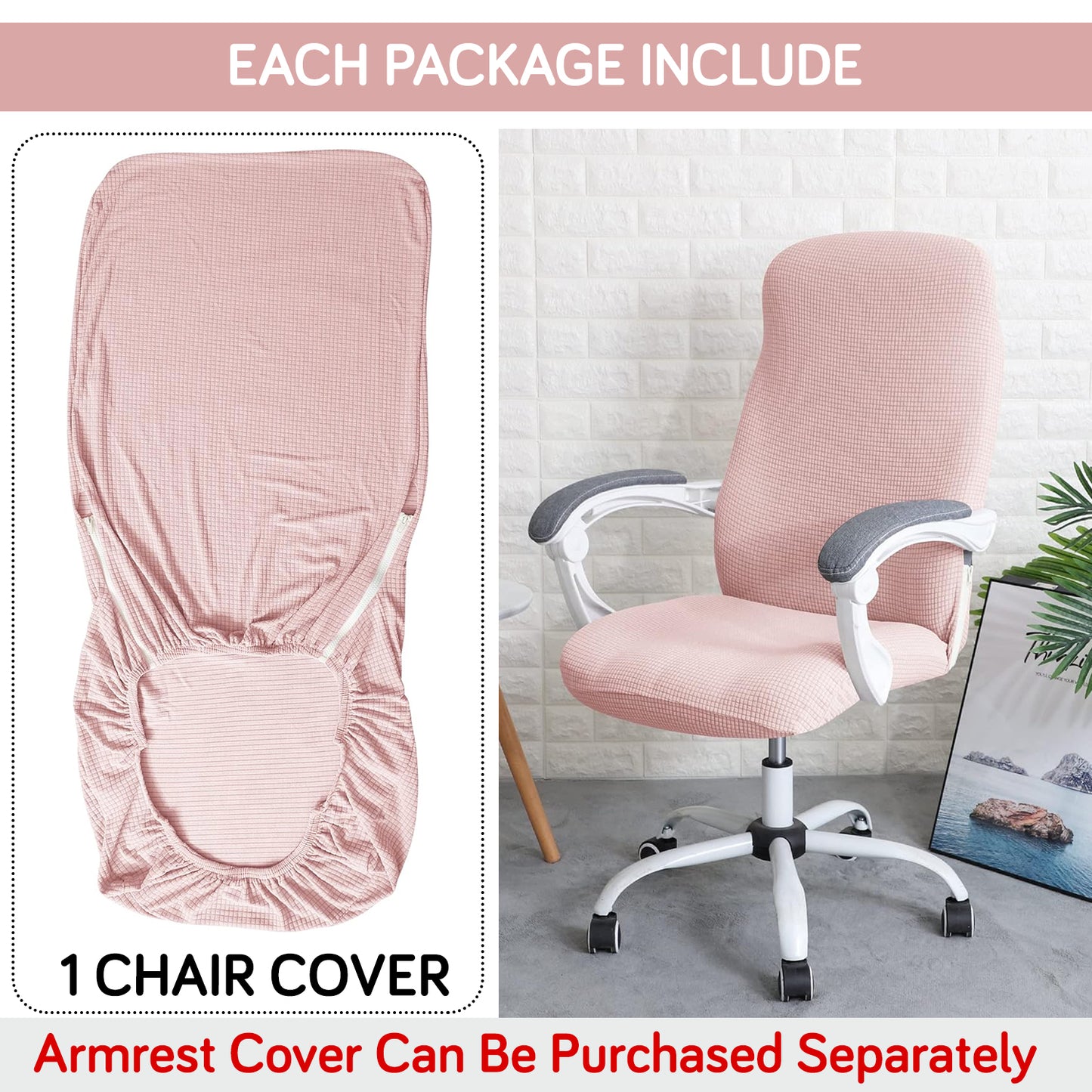 Water Repellent Office Chair Cover for Desk Chair (Mid-Back) – 210 GSM Stretch Jacquard – Washable, Durable & Anti-Slip – Fits Mid-Back Office Chairs, Pink