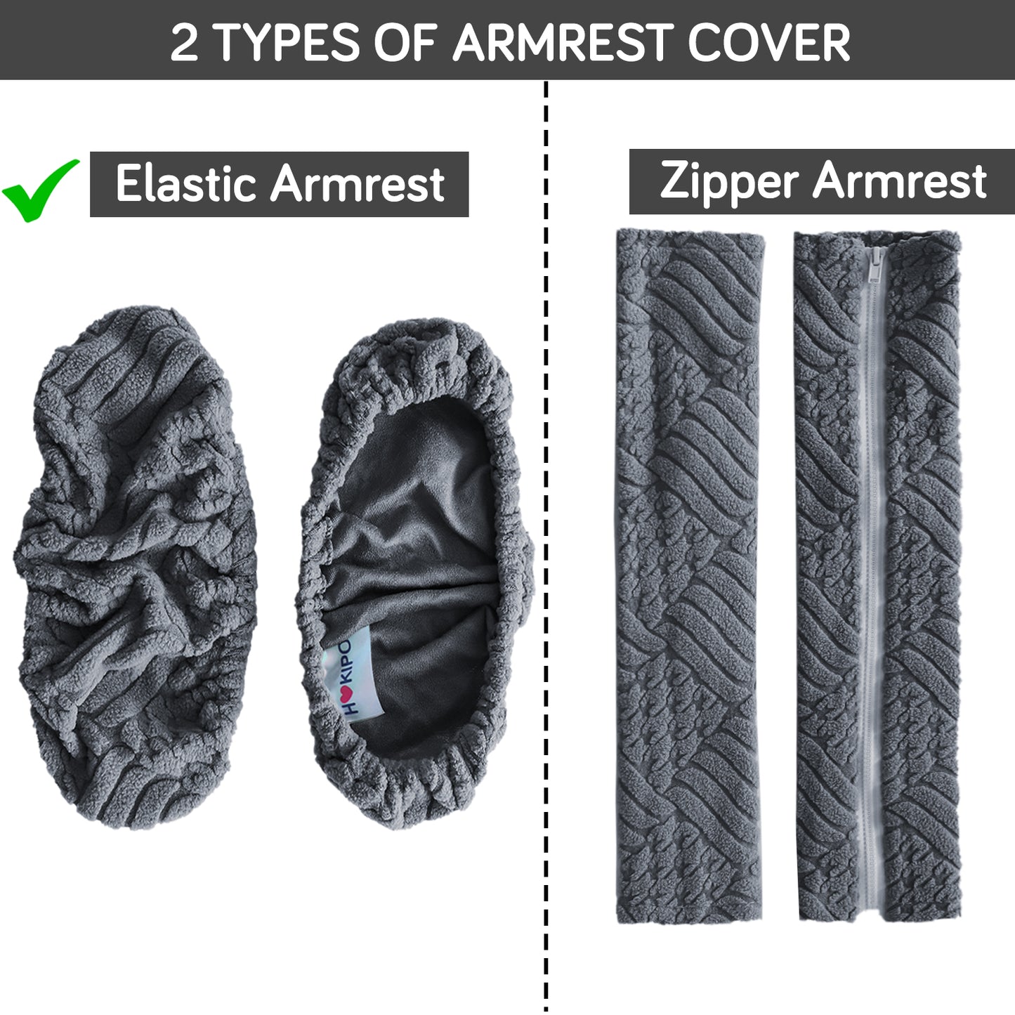 170gsm Jacquard Armrest Covers for Office Chair (Elastic Style), 1 Pair, Dark Grey