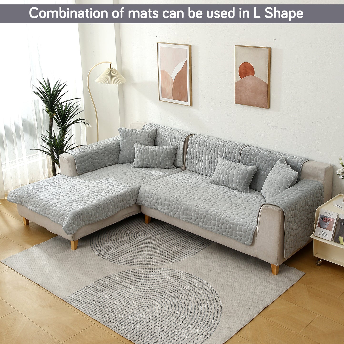 Premium Pebble Milk Velvet Anti Slip Sofa Mat for 1/2/3 Seater, Moon Grey