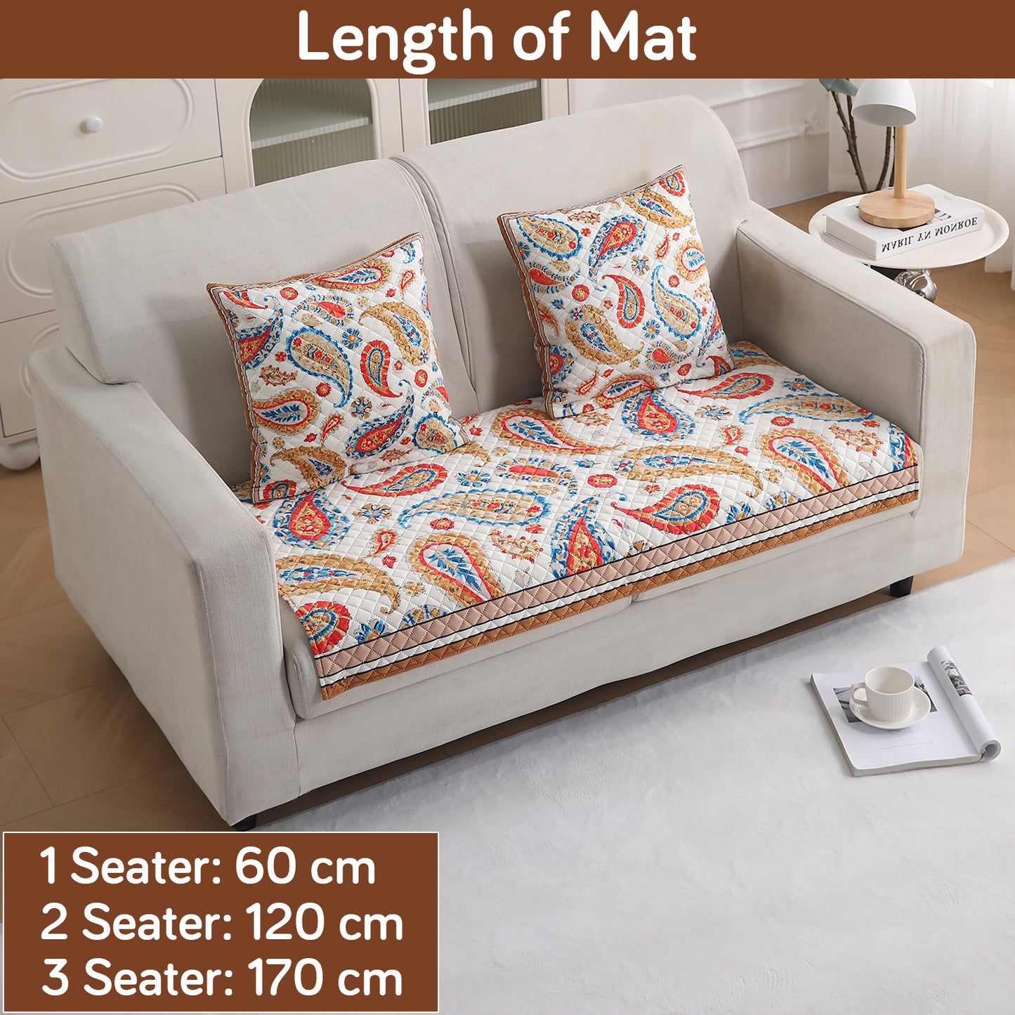 LiefNest Printed Holland Velvet Sofa Mat with Foam Filling - Paisley Multicolor for 1/2/3 Seater & Armrest