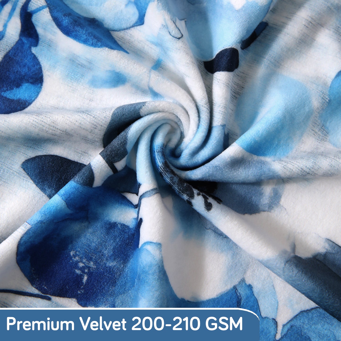 Premium Printed Velvet Dining Chair Cover Set, Blue Azure Botanical