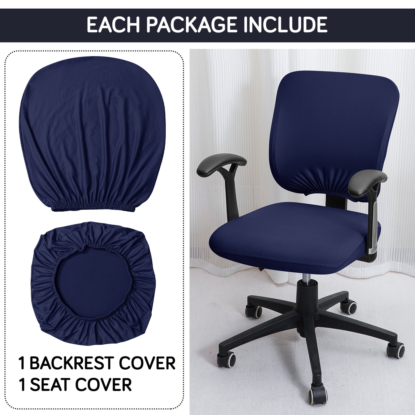 2 piece Navy Blue Stretchable regular office chair seat covers