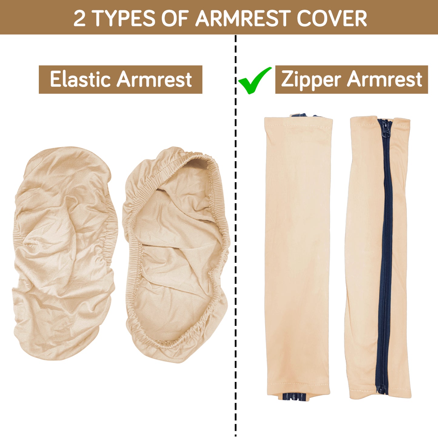 140gsm Armrest Covers for Office Chair (Zipper Style), 1 Pair, Beige