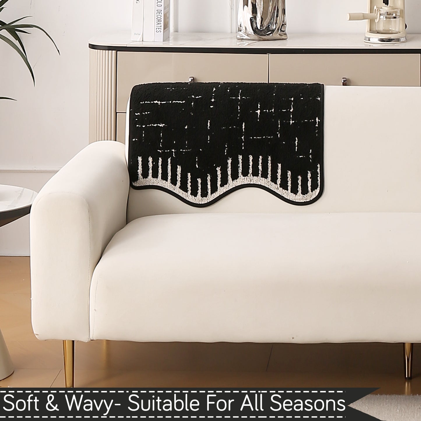 Premium Supple Soft Wavy with Curve Sofa Cover Mat, Black