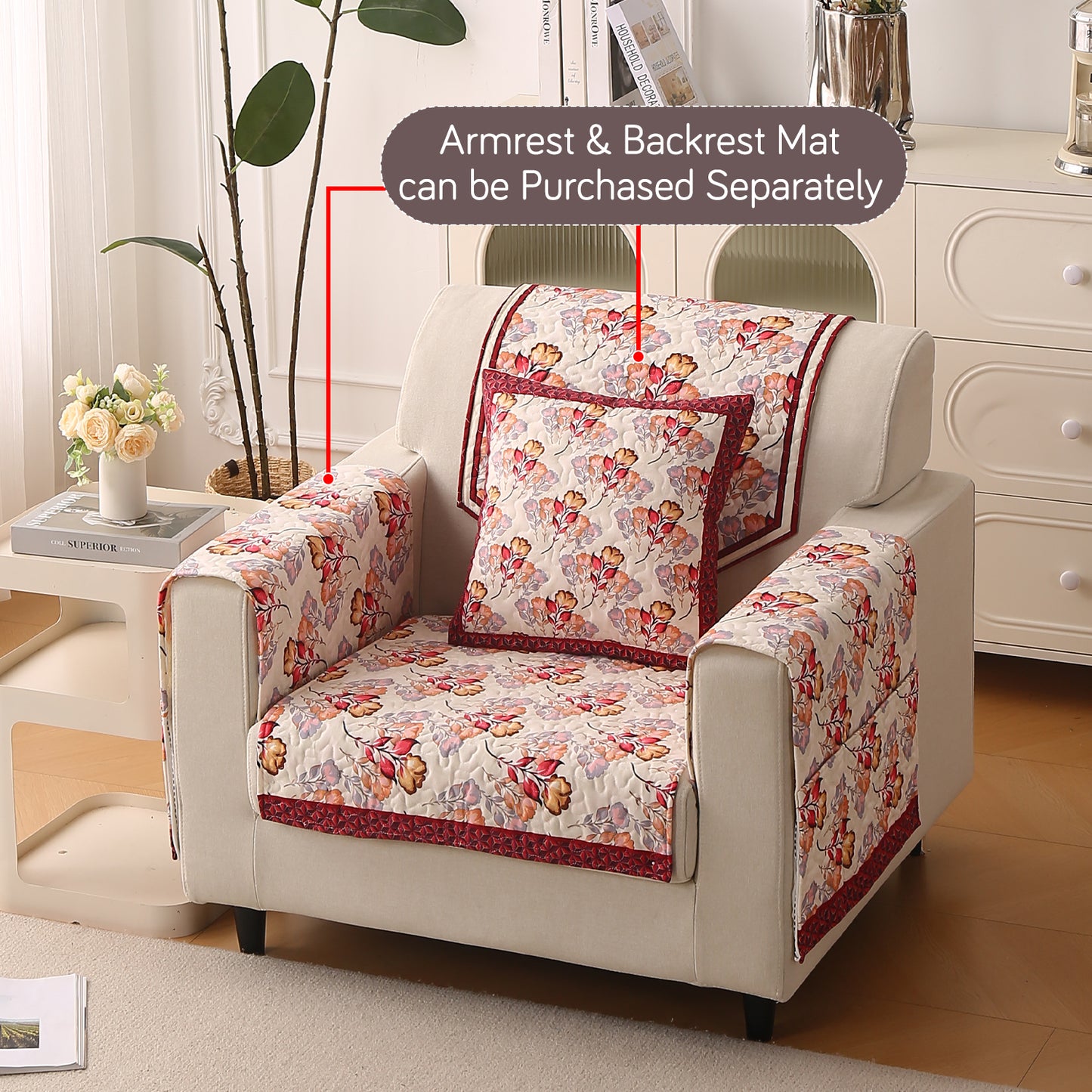 Florentina Series Printed Holland Velvet Sofa Mat - Autumn Cream
