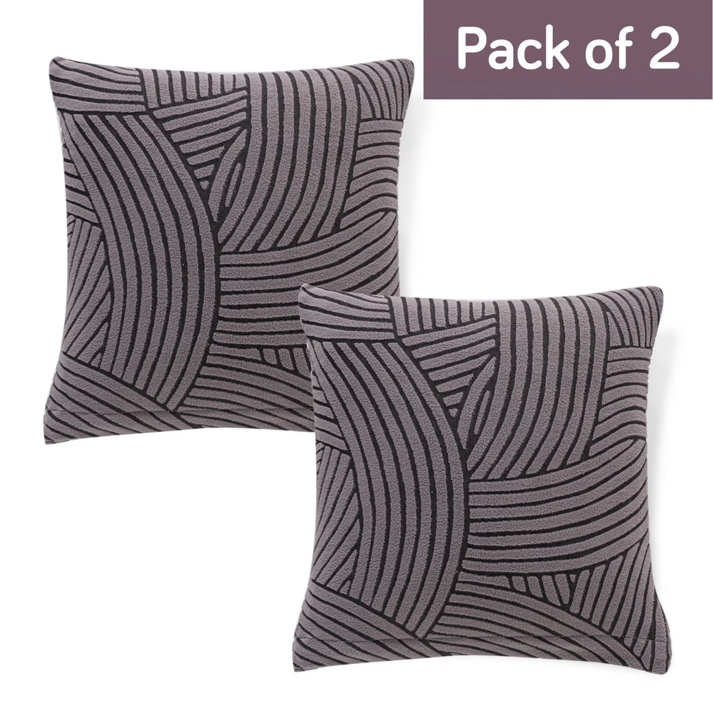 'WaveLine Series' Jacquard Cushion Cover Set of 2, Charcoal Grey