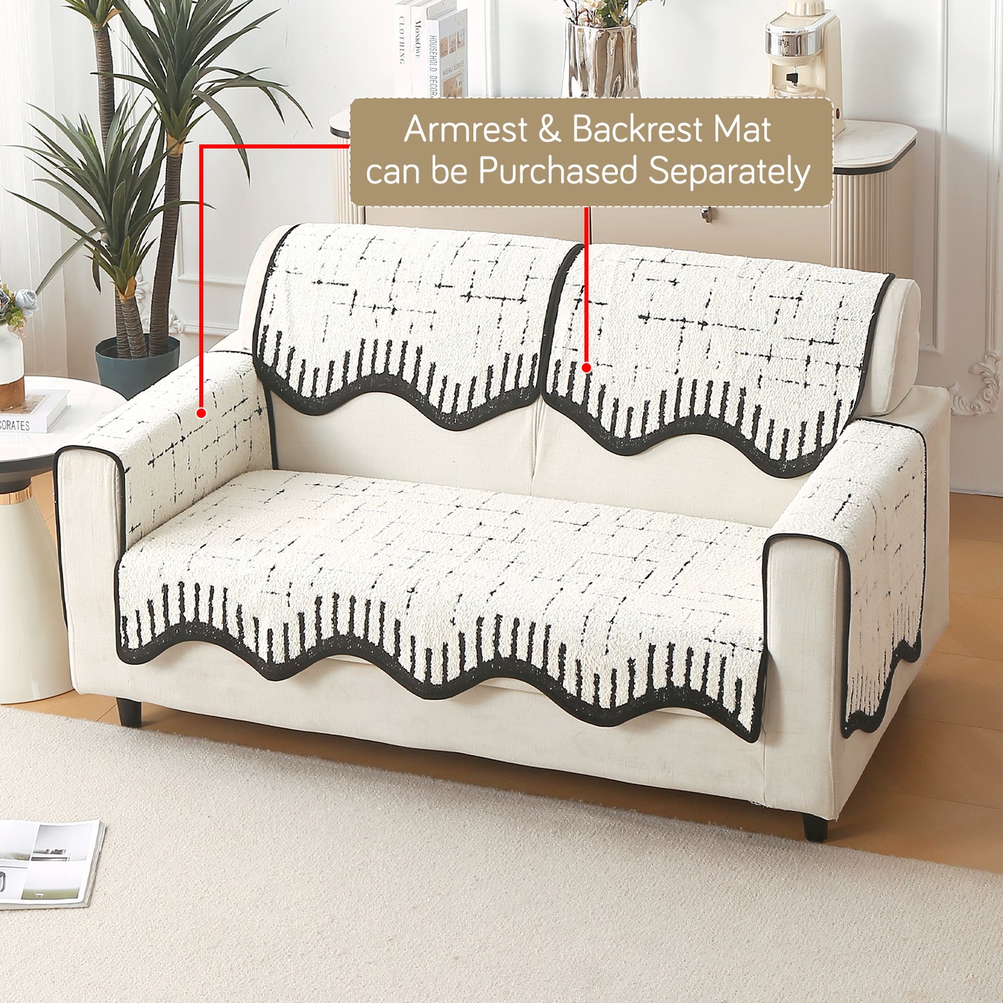 Premium Supple Soft Wavy with Curve Sofa Cover Mat, Off-White
