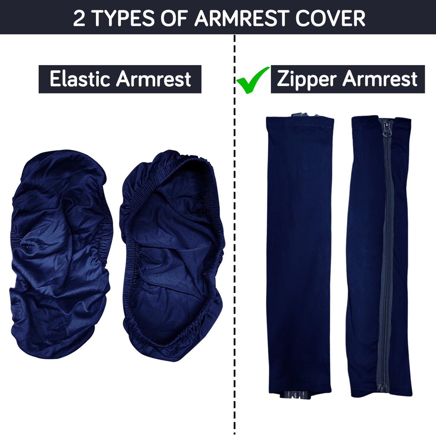 140gsm Armrest Covers for Office Chair (Zipper Style), 1 Pair, Navy Blue