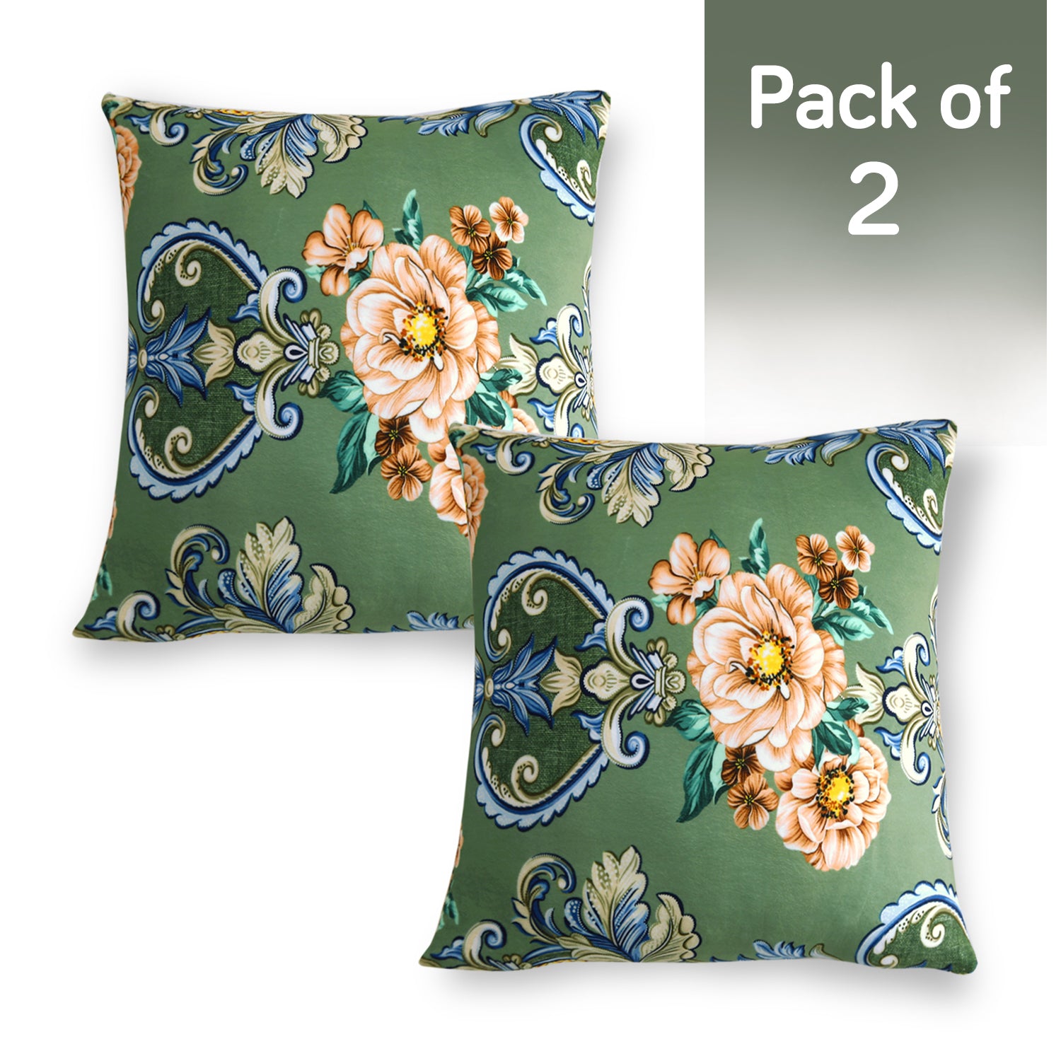 Buy Green Victorian Garden Printed Zippered Square Velvet cushion covers in set of 2