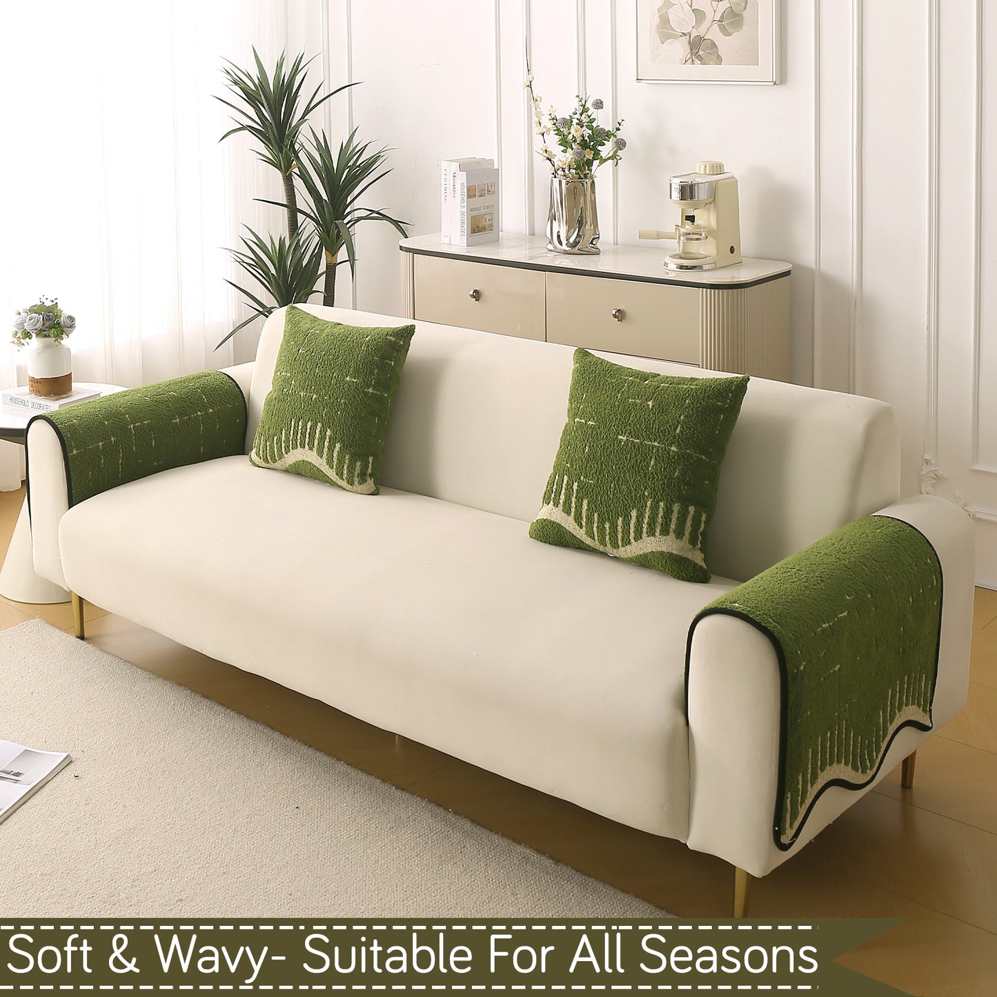 Premium Supple Soft Wavy with Curve Sofa Cover Mat, Green