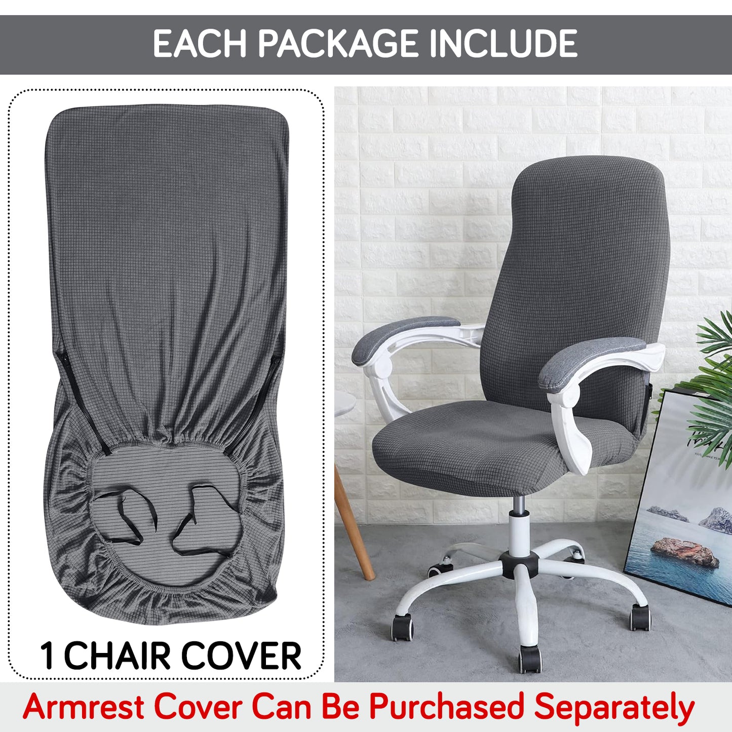 Water Repellent Office Chair Cover for Desk Chair (Mid-Back) – 210 GSM Stretch Jacquard – Washable, Durable & Anti-Slip – Fits Mid-Back Office Chairs, Dark Grey