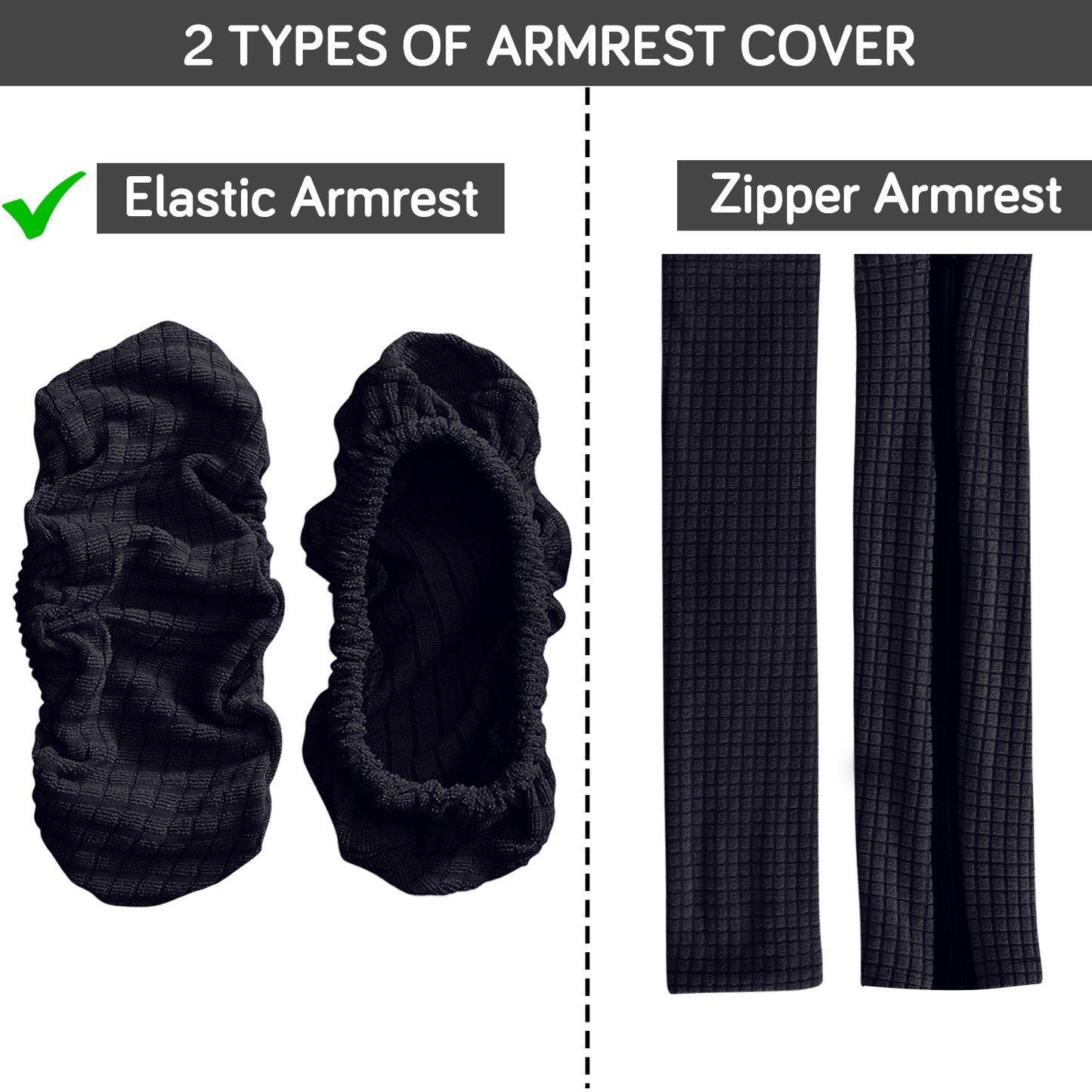 210gsm Jacquard Water Repellent Armrest Covers for Office Chair (Elastic Style), 1 Pair, Black